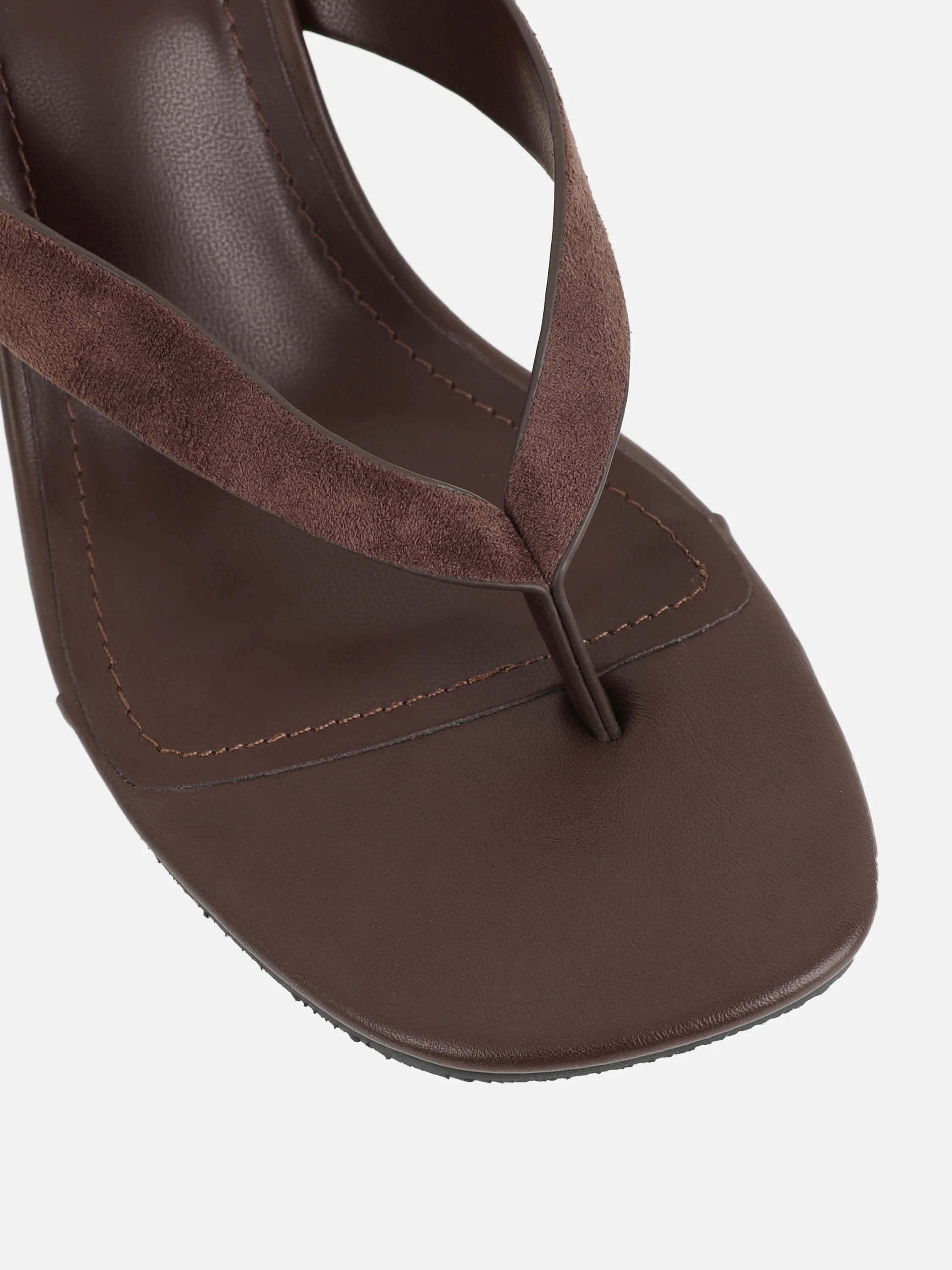 Jules Brown Suede Toe Post Wedge Sandals Wide Fit - Image 4