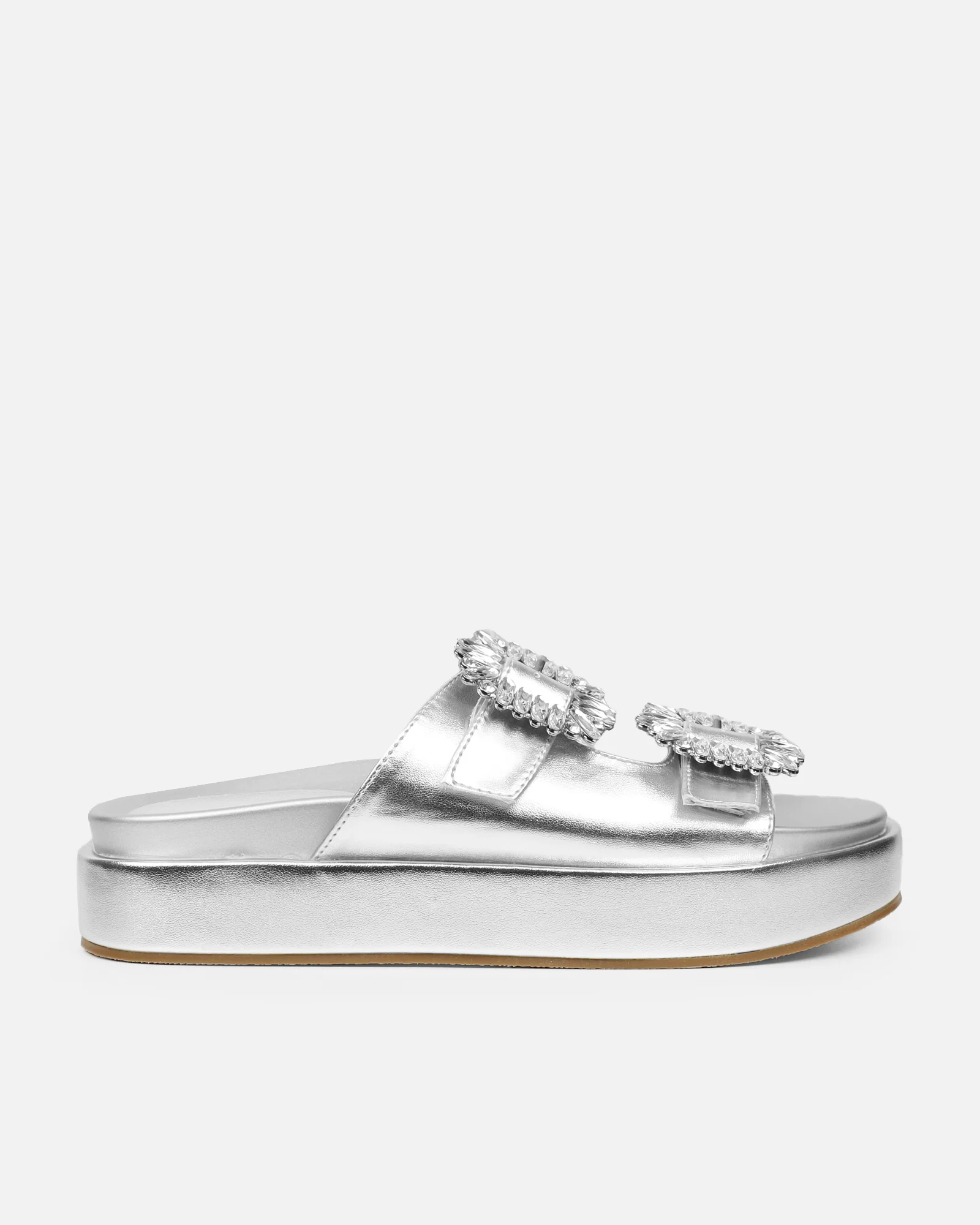 Juliette Silver Metallic Diamante Slider Sandals - Image 2