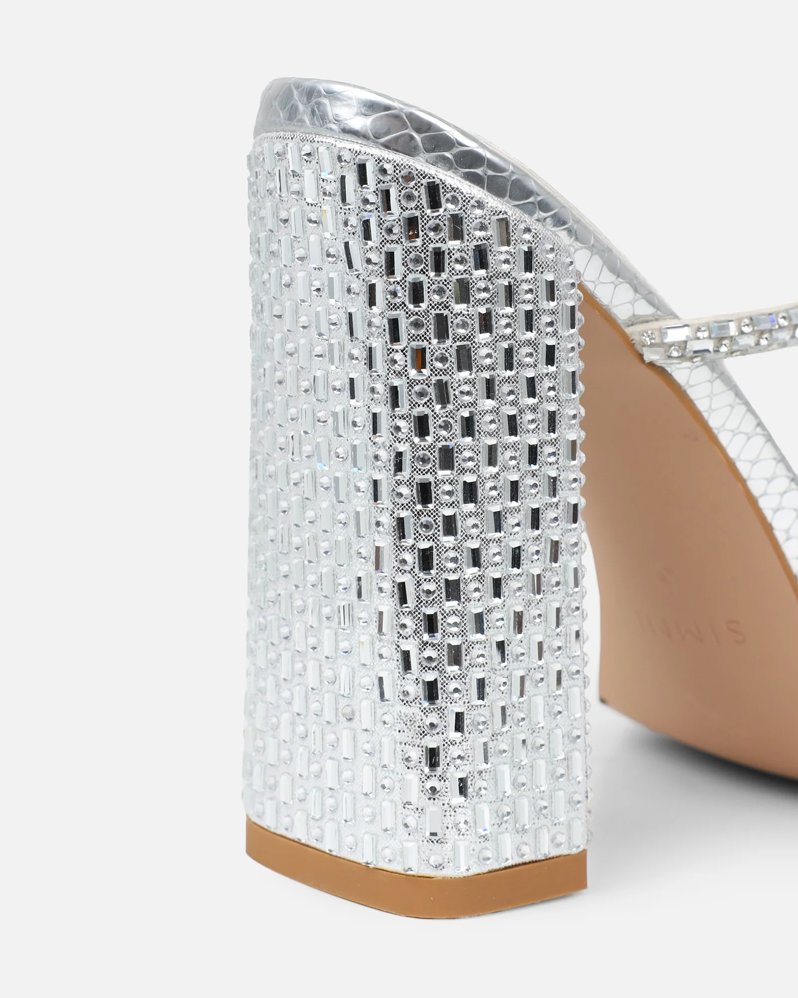 Kaana Silver Snake Effect Diamante Block Heel Sandals - Image 3