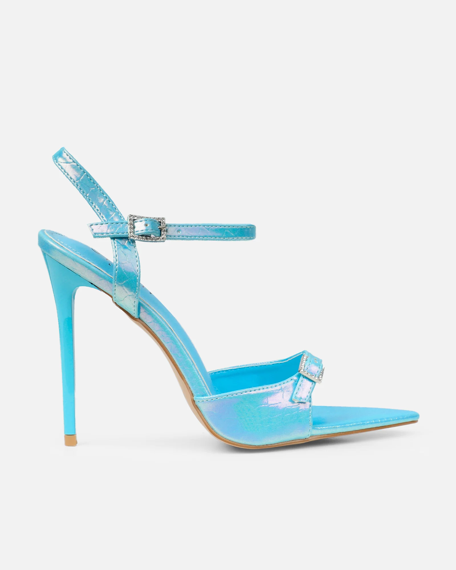 Kameo Blue Faux Snake Effect Diamante Buckle Heels - Image 2