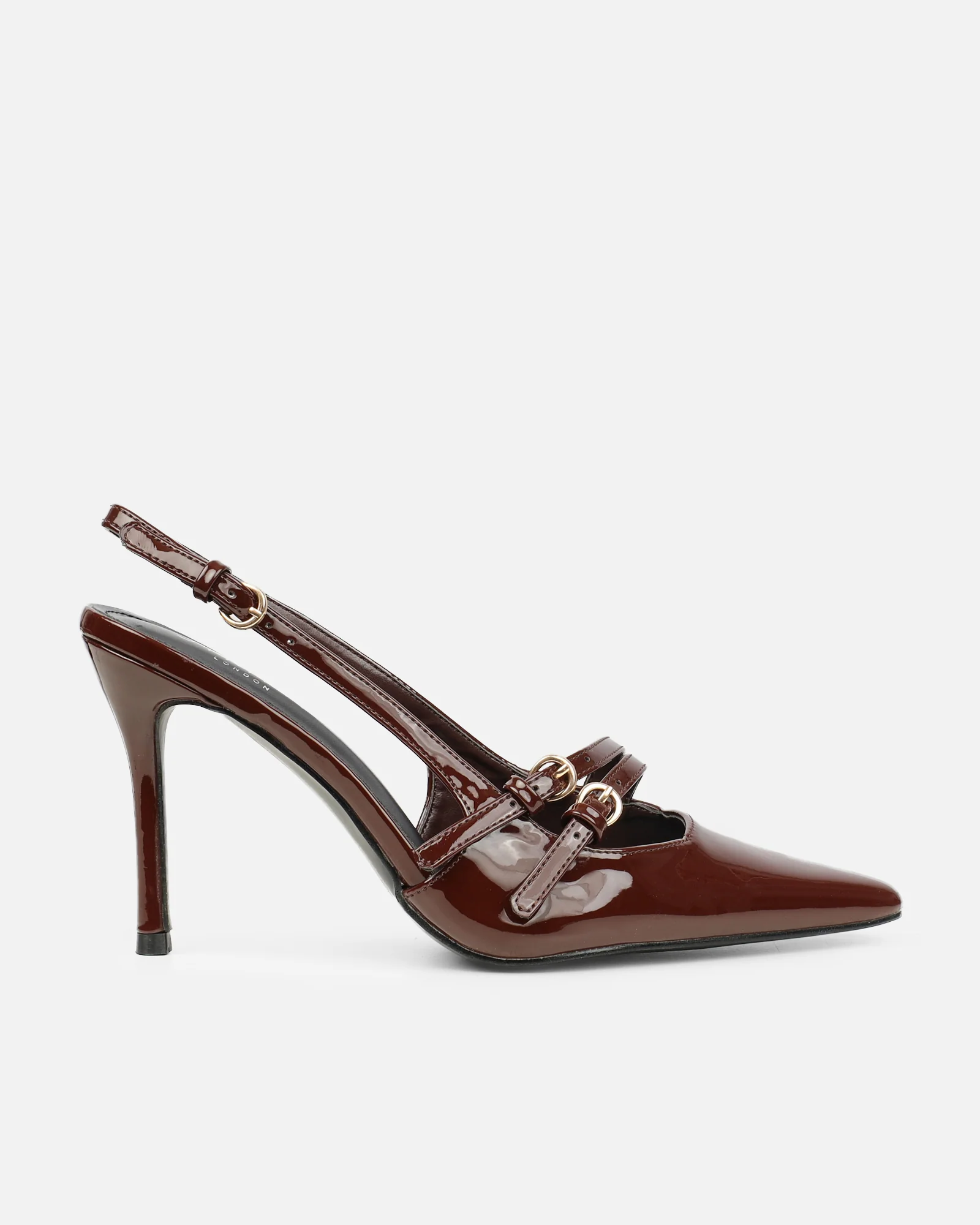 Kassiani Brown Patent Sling Back Court Shoes - Image 2