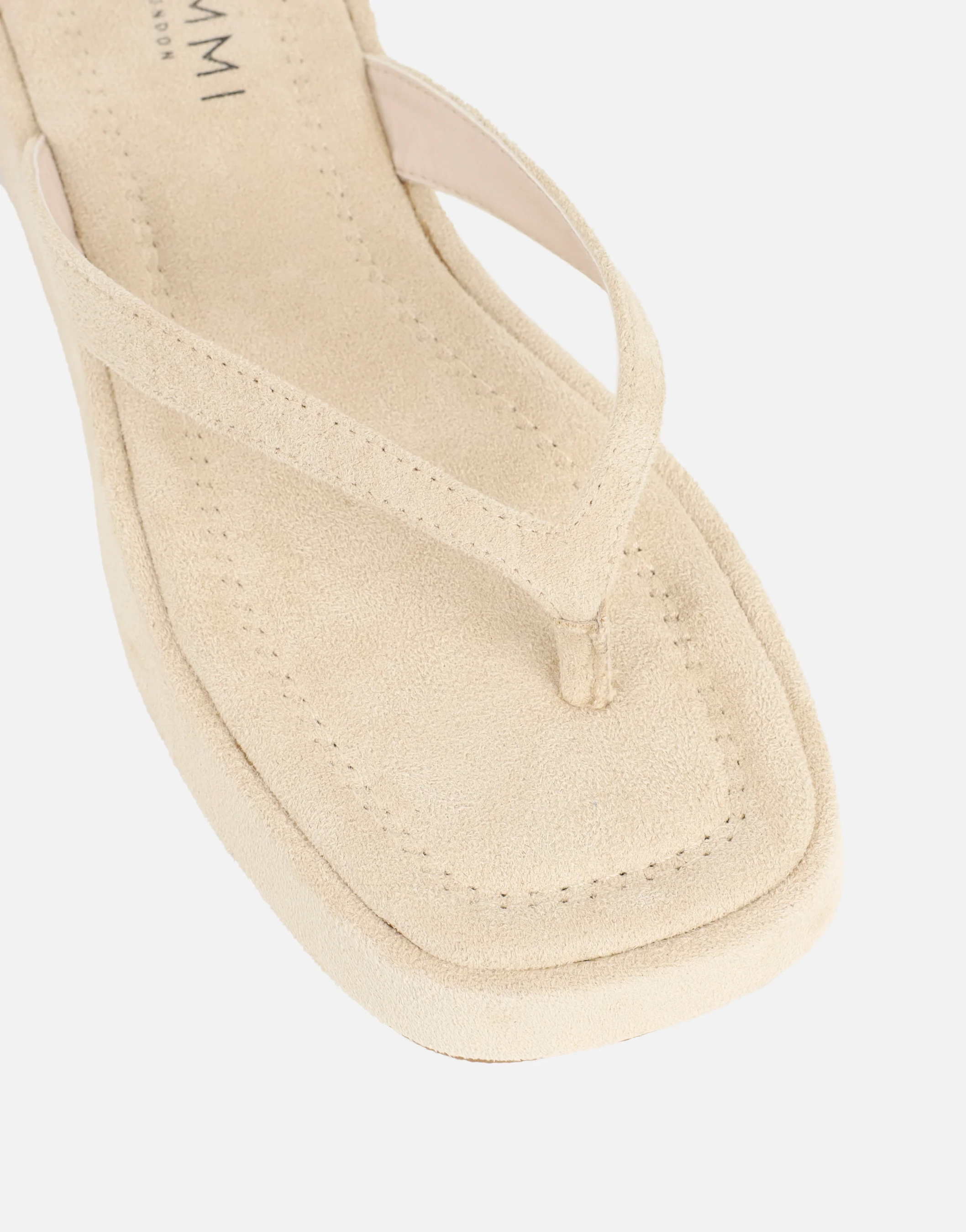 Kimmie Beige Suede Flatform Toe Post Sandals - Image 5