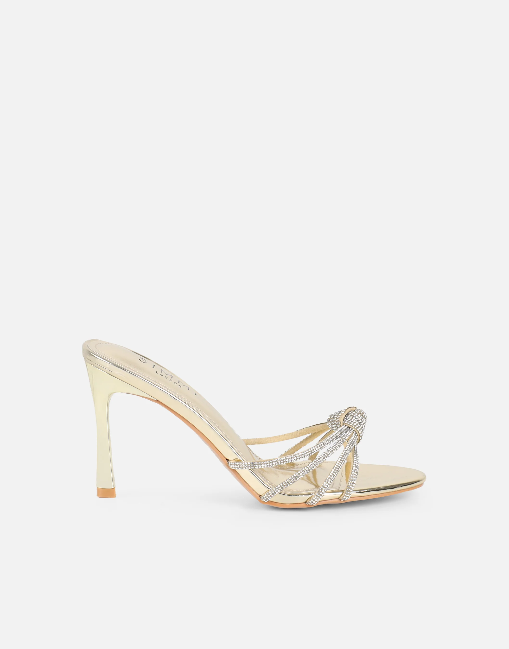 Kyla Gold Mirror Diamante Knot Mules - Image 2