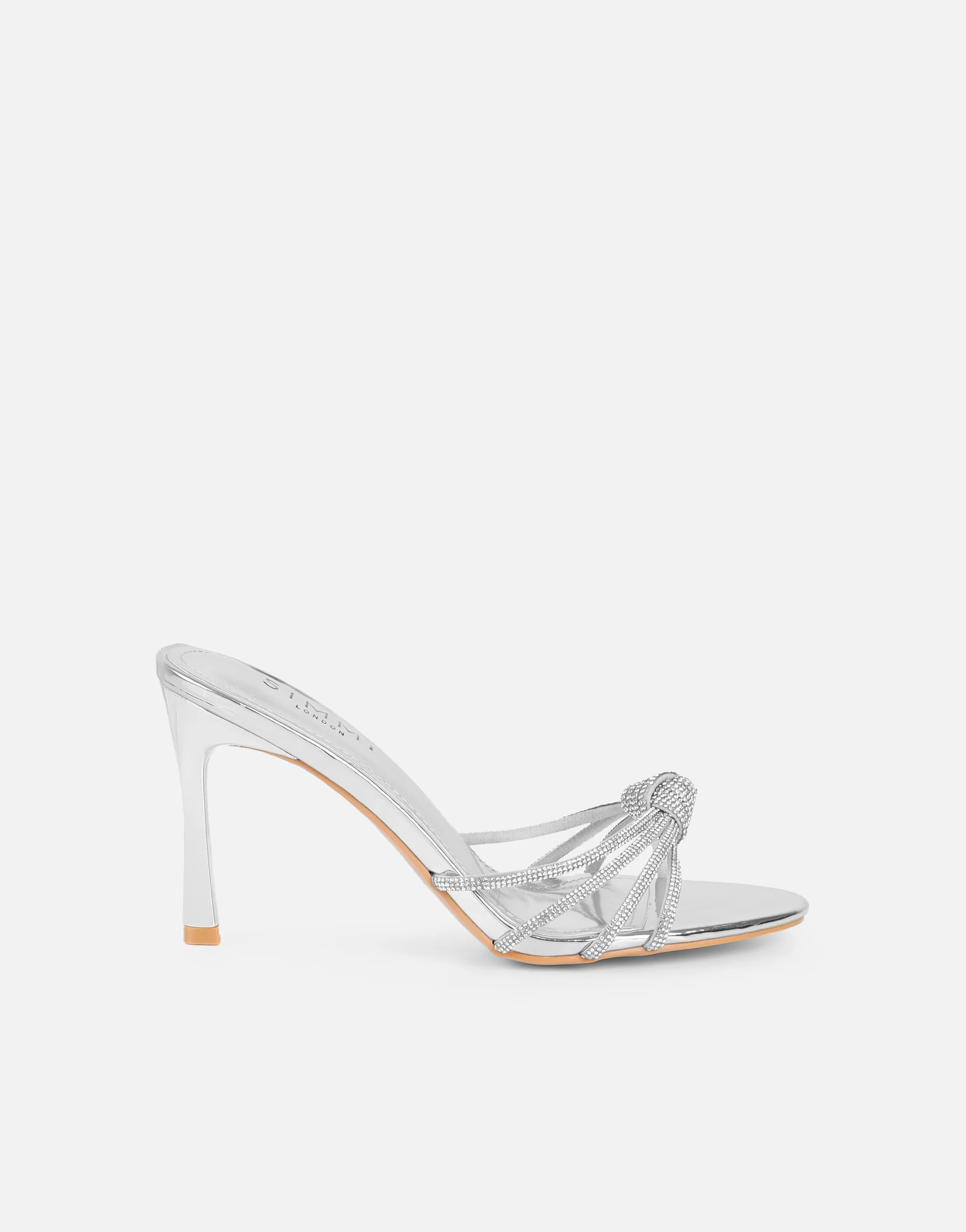 Kyla Silver Mirror Diamante Knot Mules - Image 2