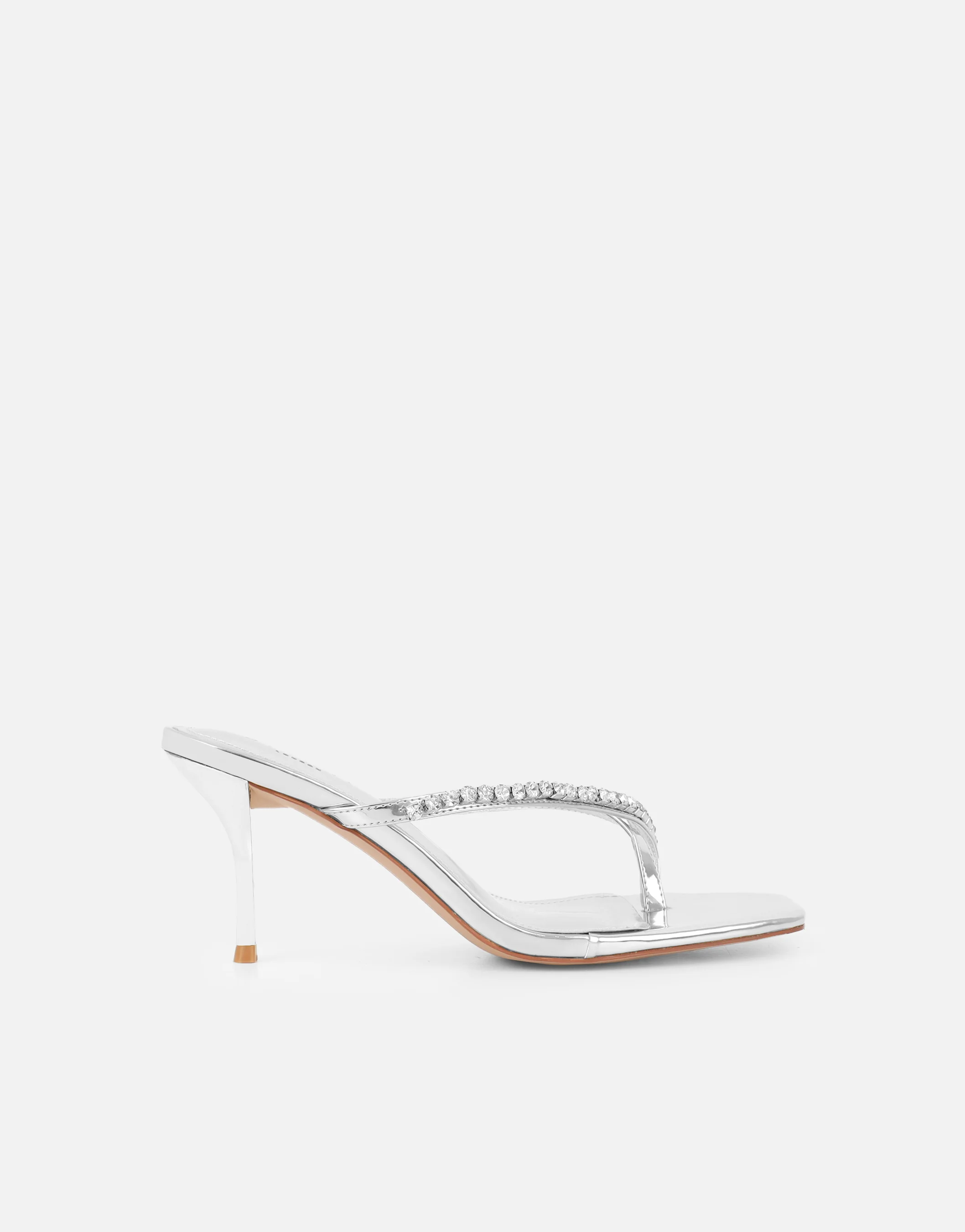 Lana Silver Mirror Diamante Toe Post Mules - Image 2
