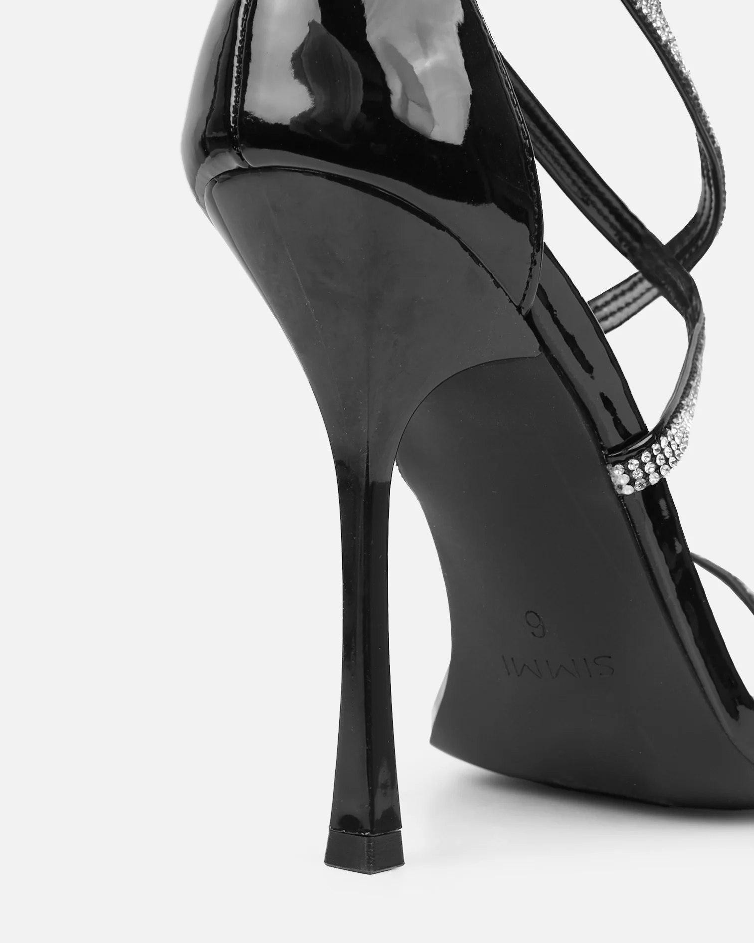 Laveen Black Patent Diamante Tie Up Heeled Sandals - Image 3