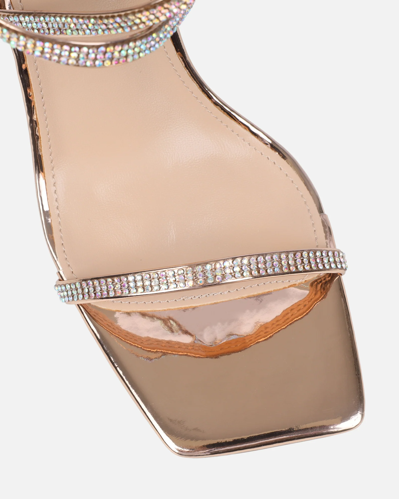 Laveen Rose Gold Mirror Diamante Tie Up Heeled Sandals - Image 4