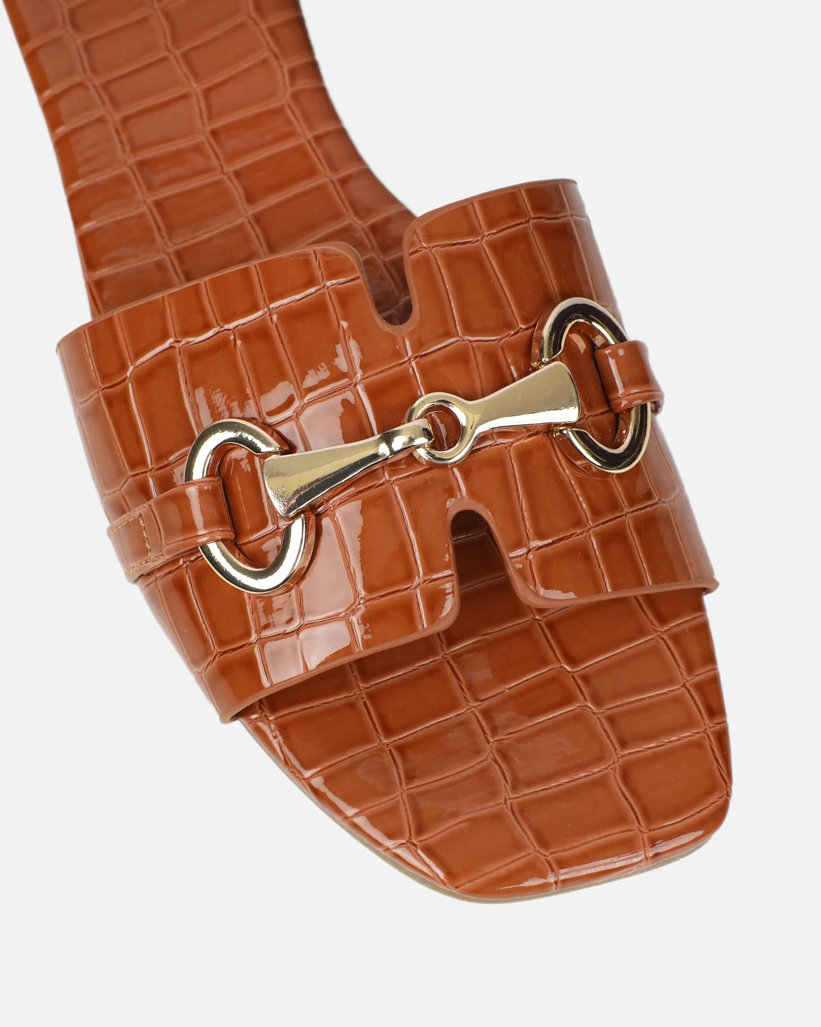 Lavinia Tan Croc Snaffle Trim Flat Sandals - Image 4