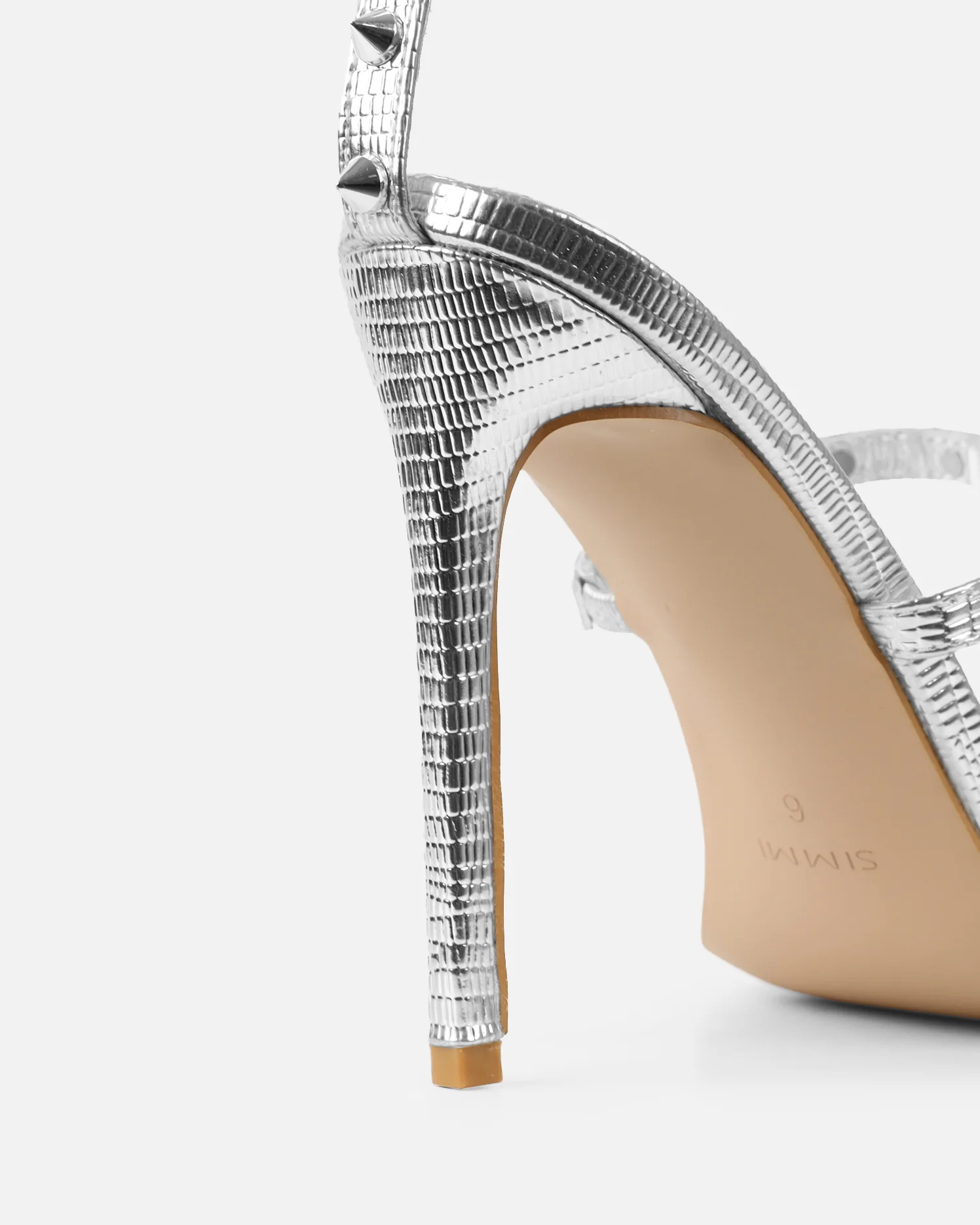 Layleigh Silver Lizard Effect Studded Heeled Sandals - Image 3