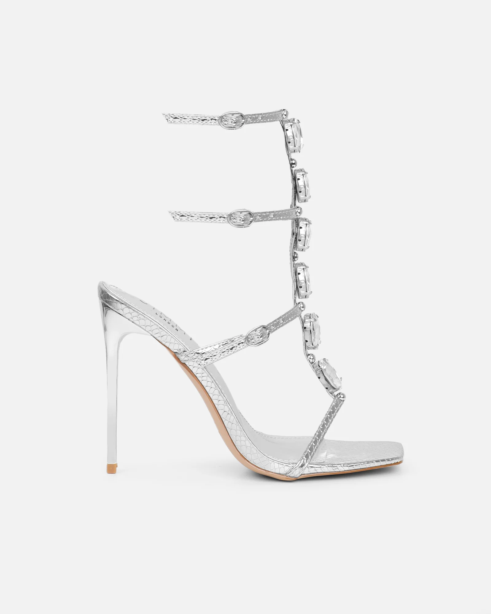 Leamy Silver Mirror Jeweled Heeled Sandals - Image 2