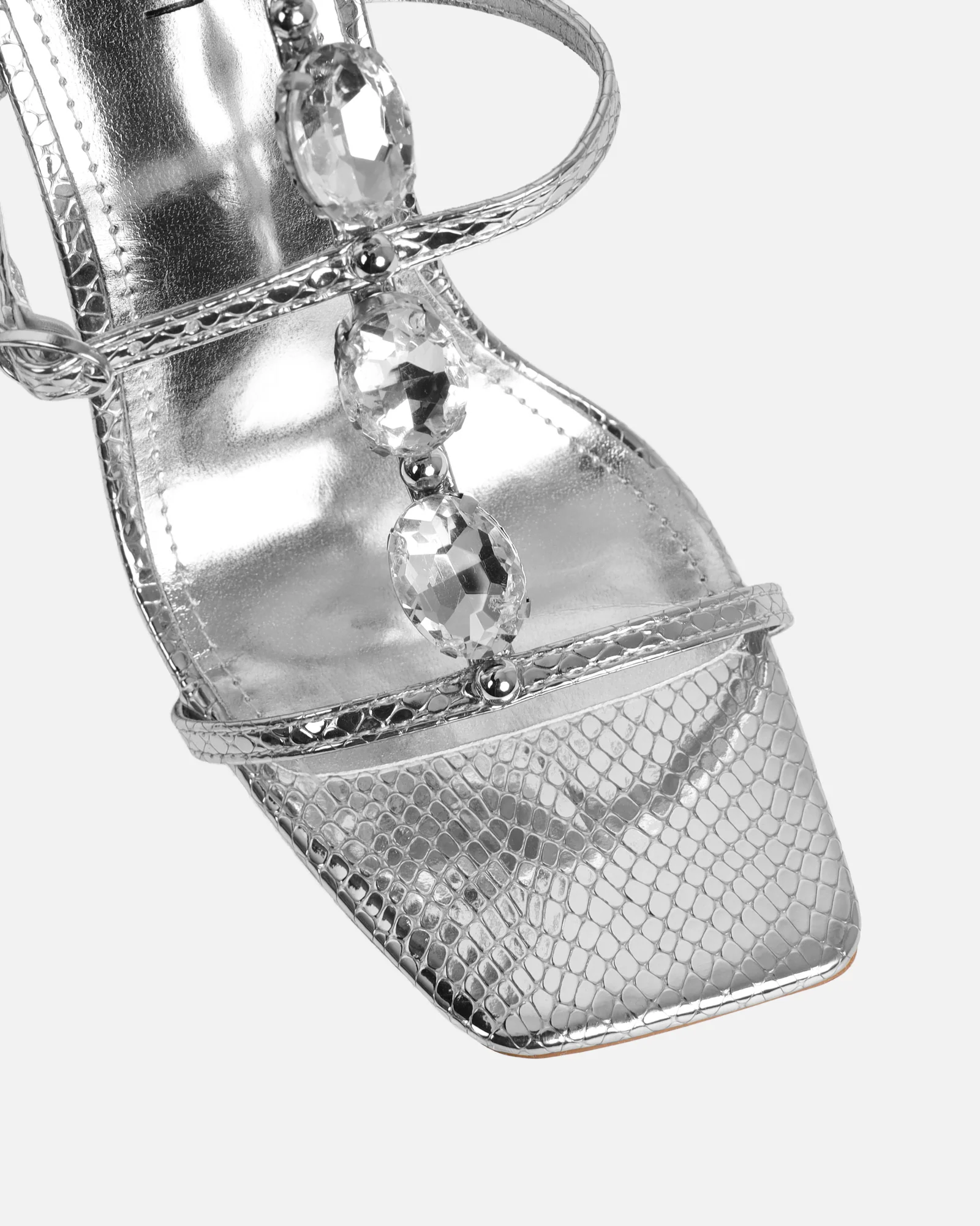 Leamy Silver Mirror Jeweled Heeled Sandals - Image 4
