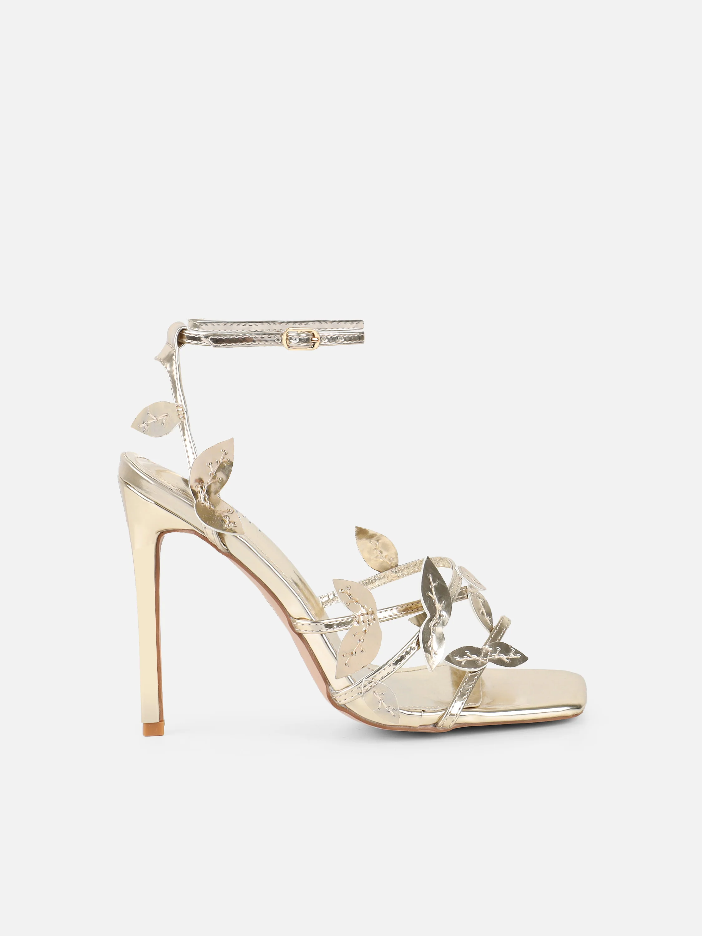 Lesia Gold Mirror Leaf Detail Heeled Sandals - Image 2