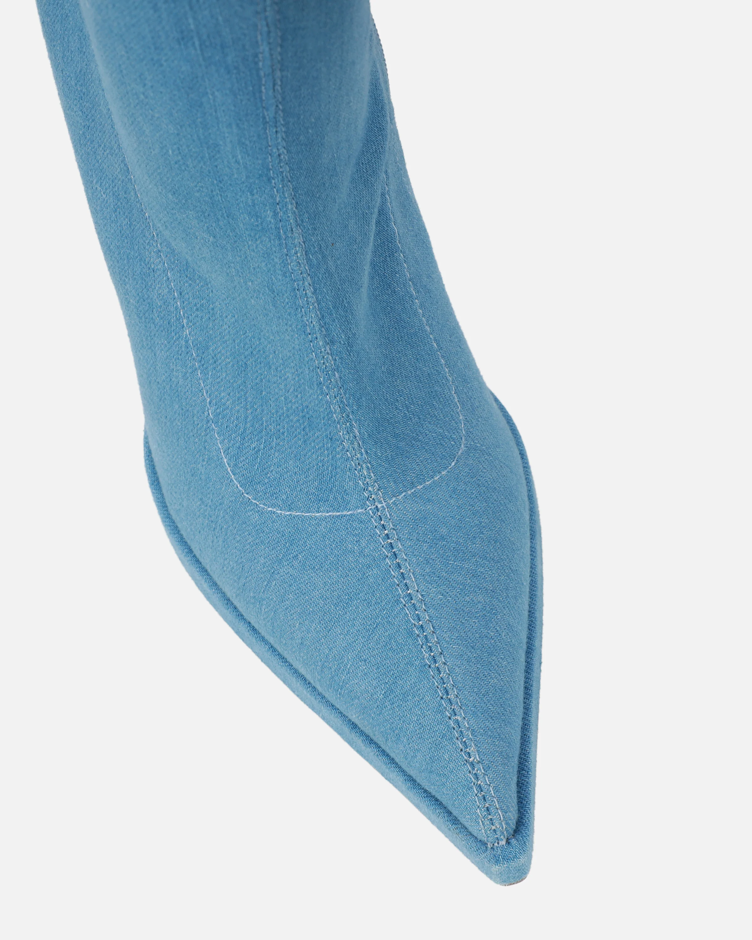 Lewie Blue Denim Stretch Pointed Toe Thigh High Stiletto Boots - Image 4