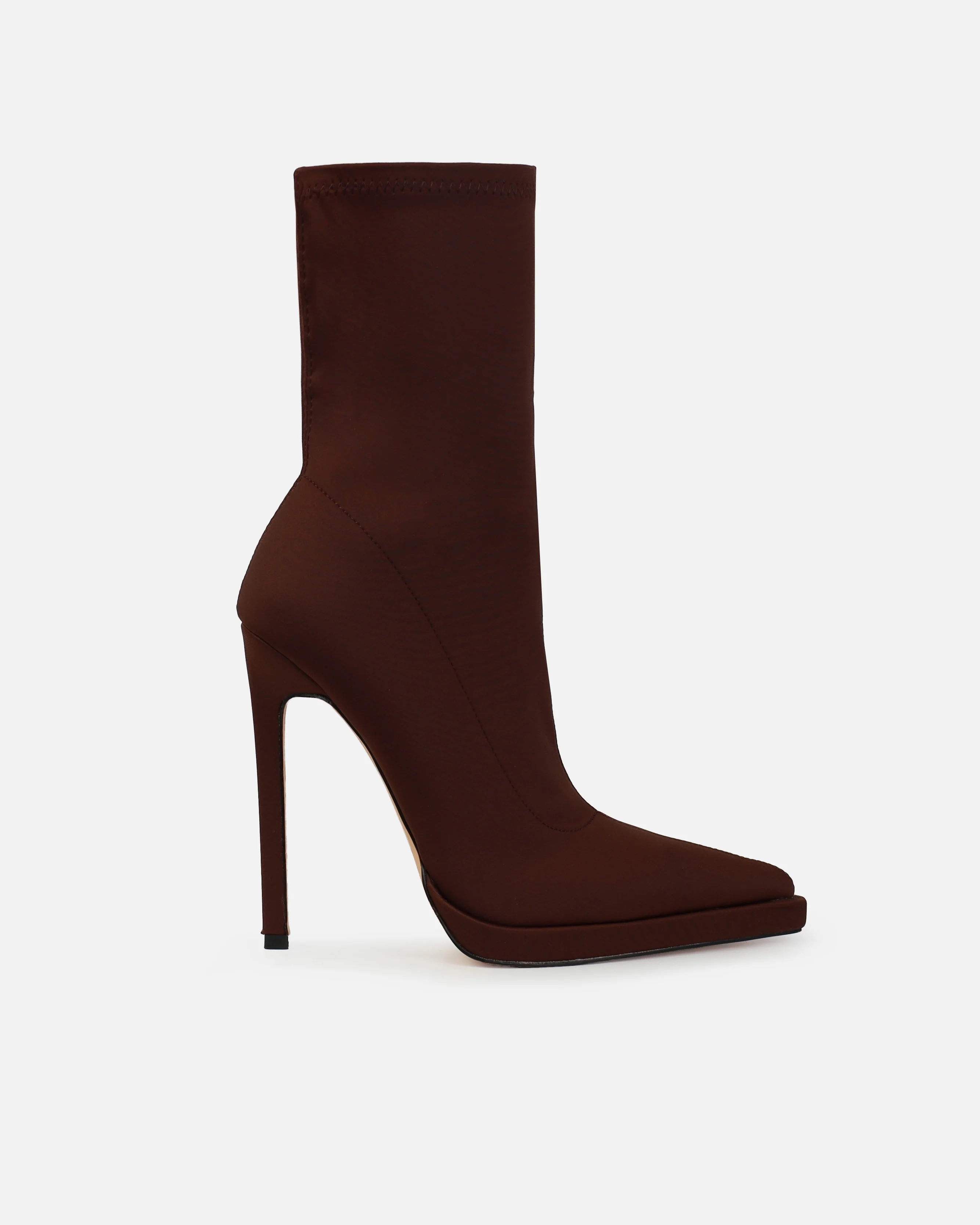 Lewin Brown Lycra Pointed Stiletto Ankle Boots - Image 2