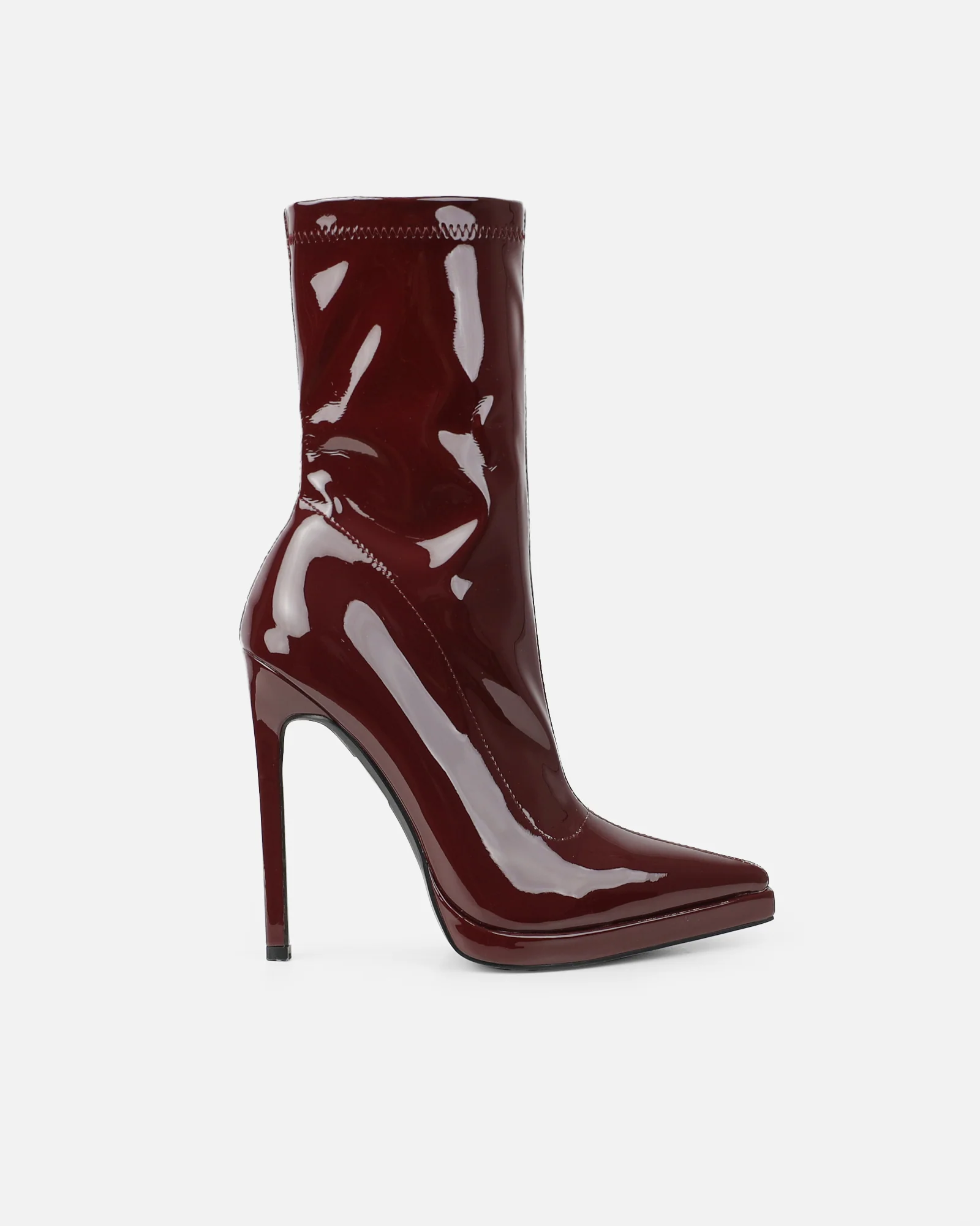 Lewin Dark Red Patent Pointed Stiletto Ankle Boots - Image 2