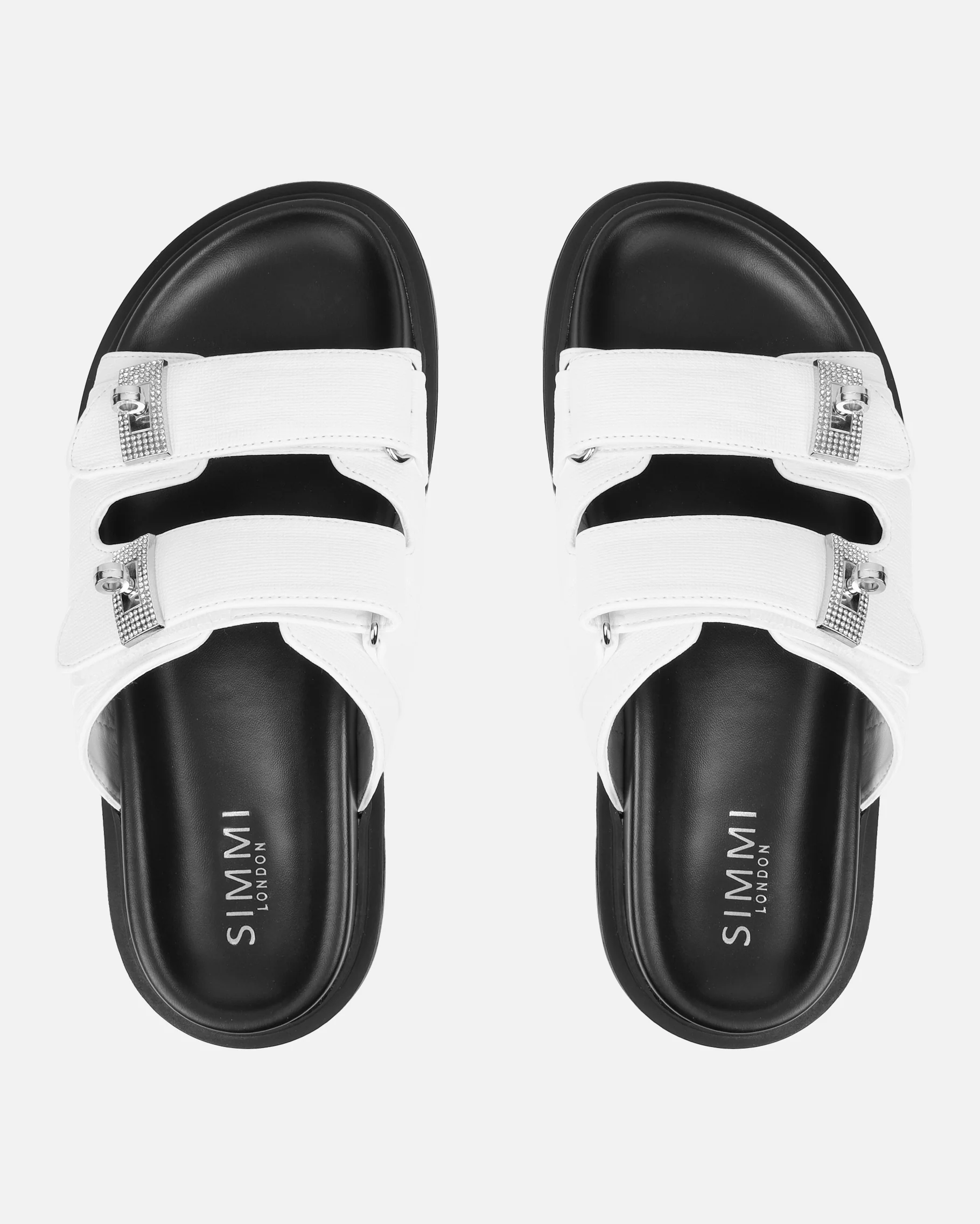 Liaa White Diamante Buckle Textured Slider Sandals - Image 3