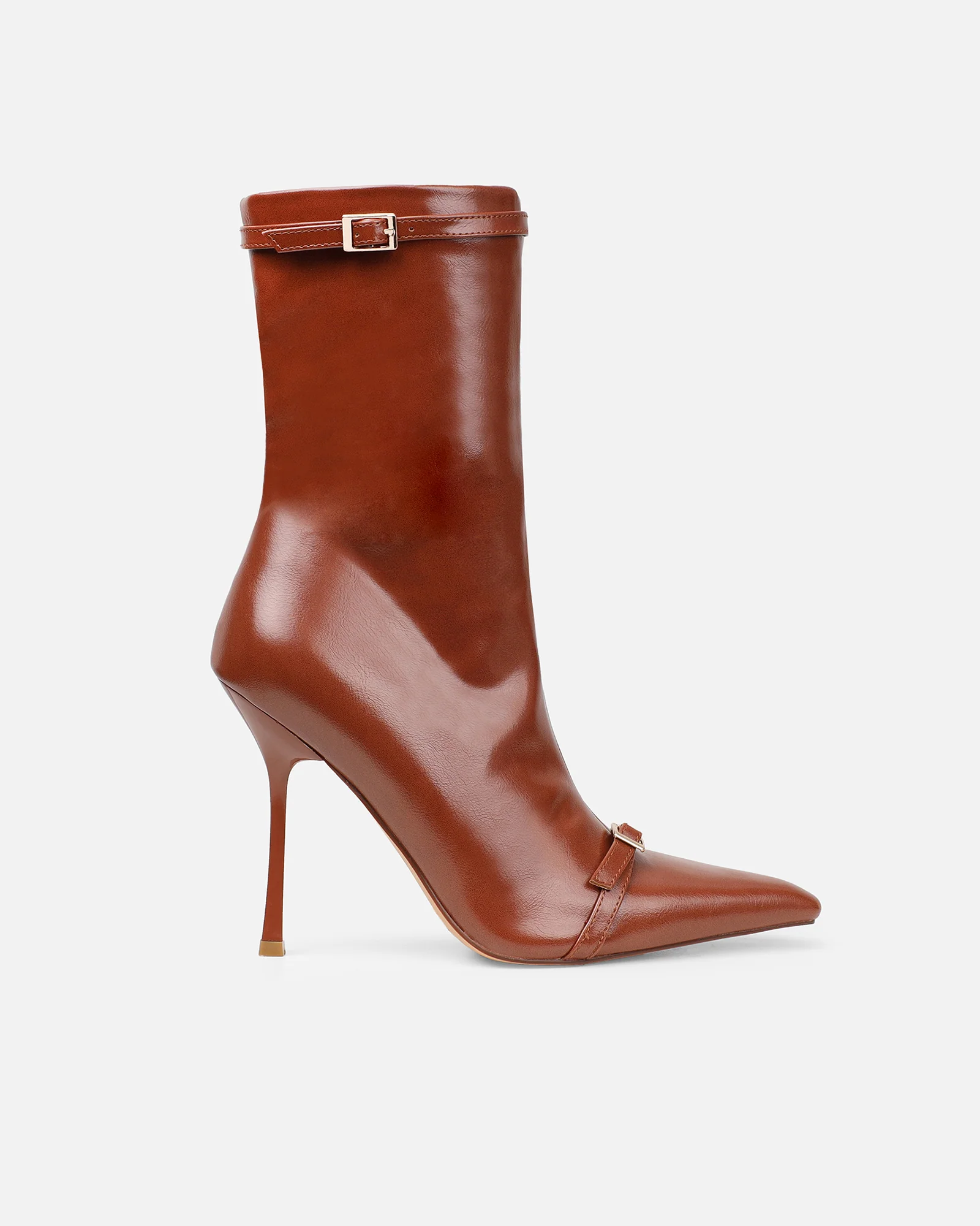 Liam Tan Buckle Detail Smart Heeled Ankle Boots - Image 2