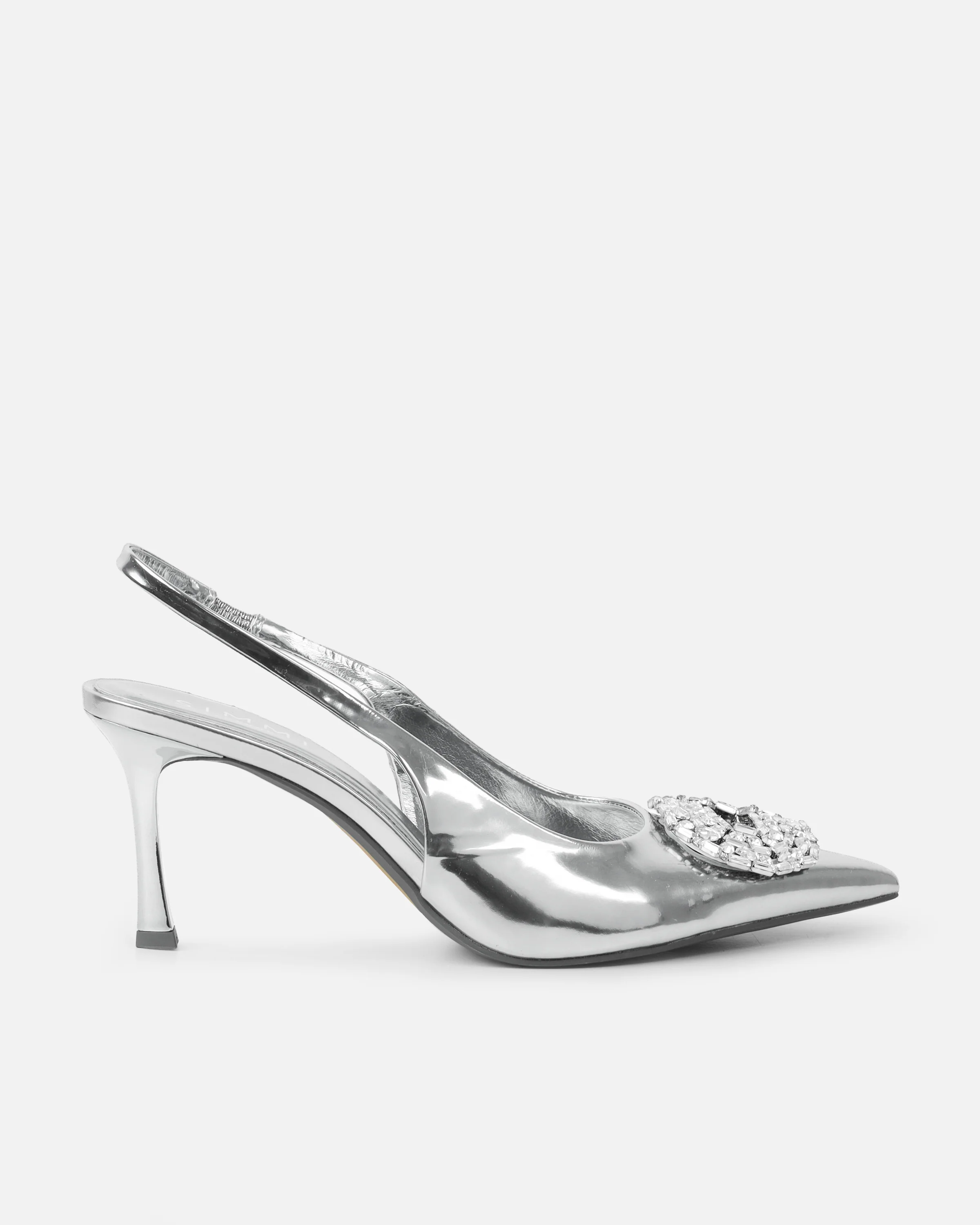 Lilliani Silver Mirror Diamante Trim Sling Back Court Shoes - Image 2