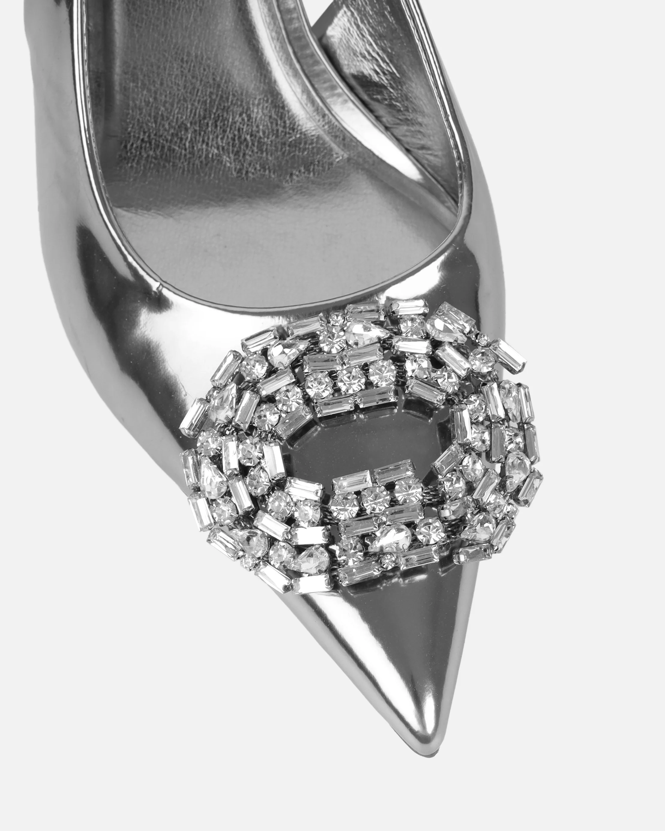 Lilliani Silver Mirror Diamante Trim Sling Back Court Shoes - Image 4