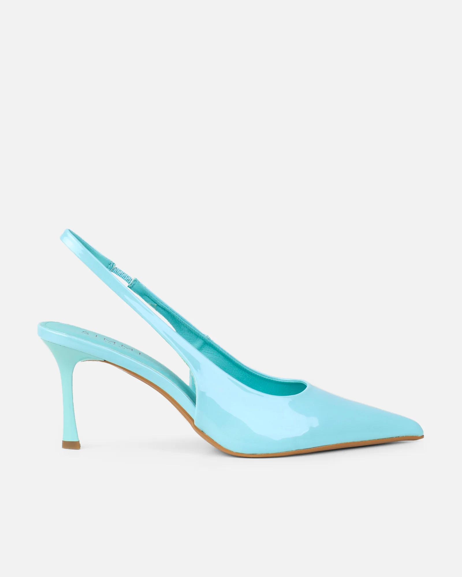 Liorra Blue Patent Sling Back Mid Heeled Shoes - Image 2