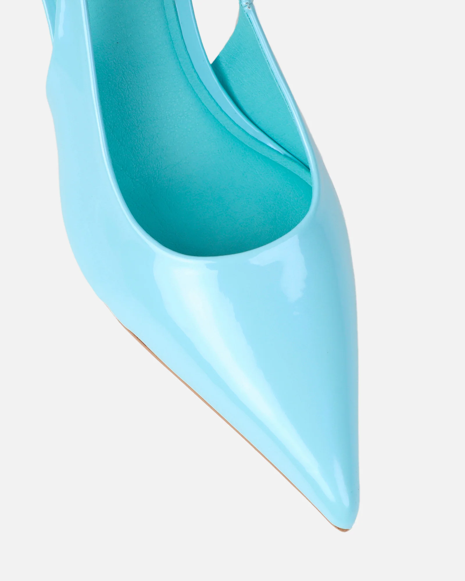 Liorra Blue Patent Sling Back Mid Heeled Shoes - Image 4