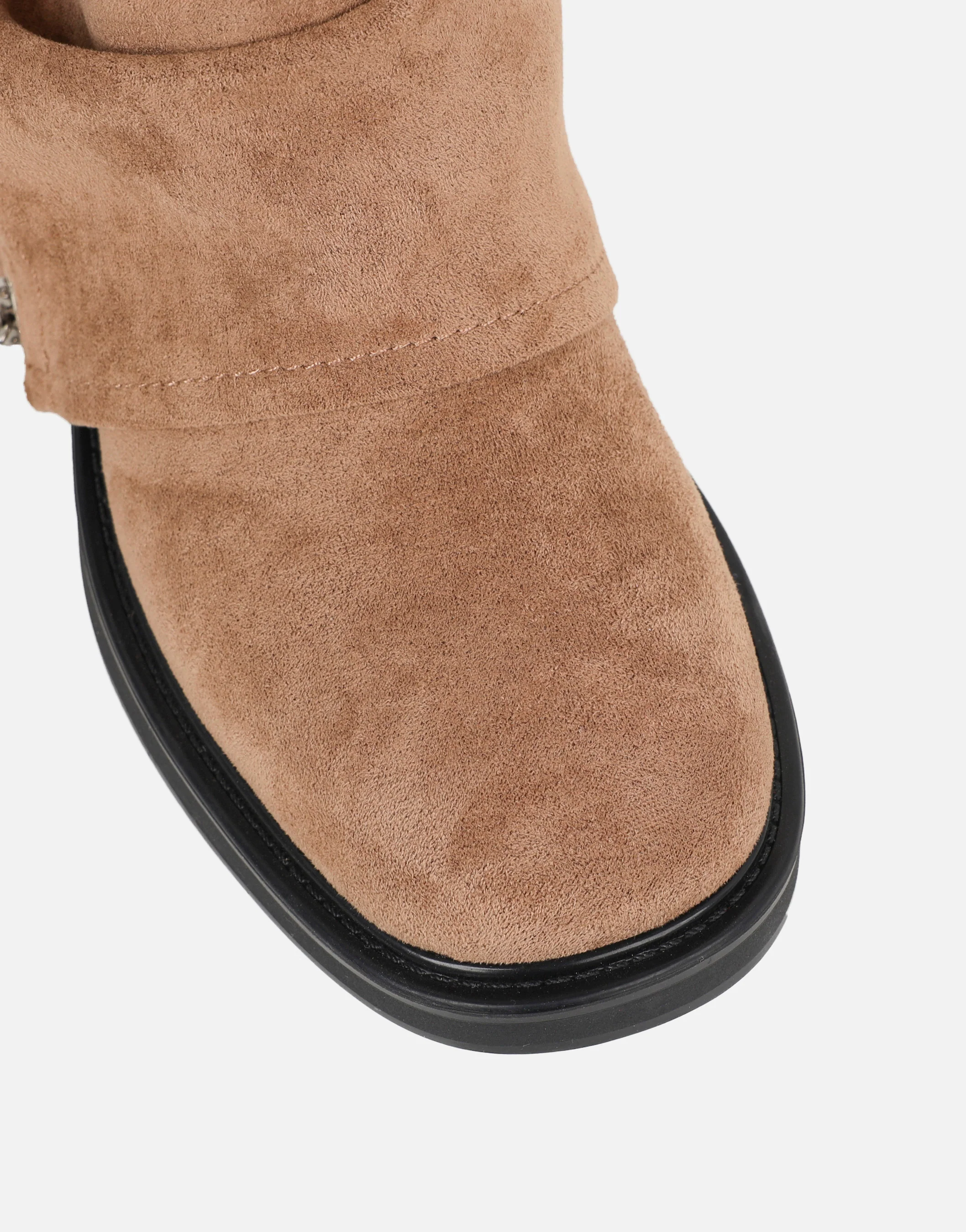 Lowry Beige Suede Foldover Chunky Boots - Image 4