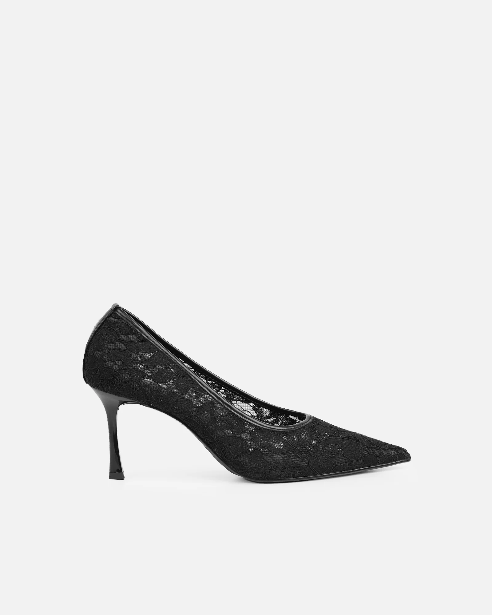 Luka Black Lace Low Heeled Court Shoes - Image 2