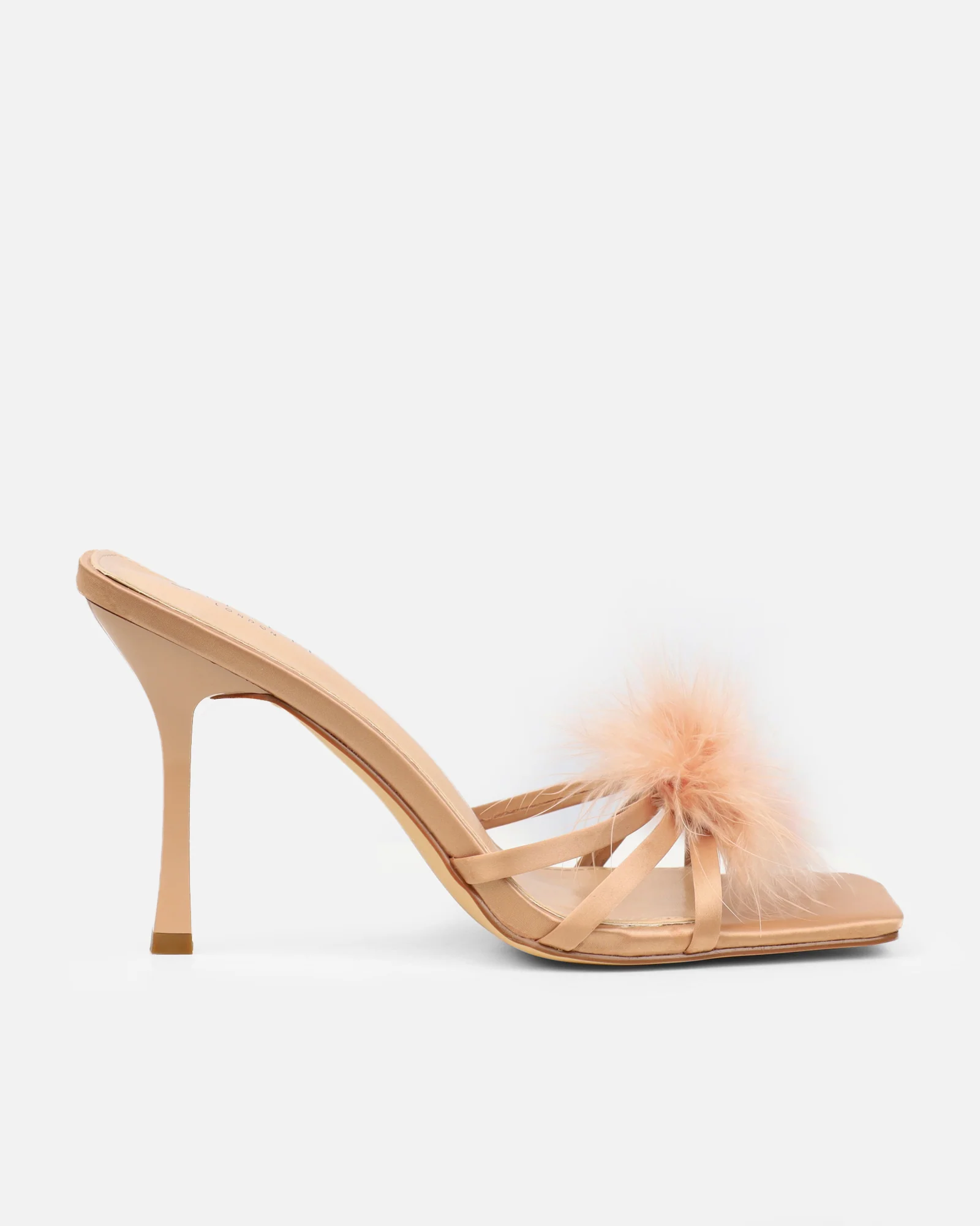 Macy Nude Satin Fluffy Mules - Image 2