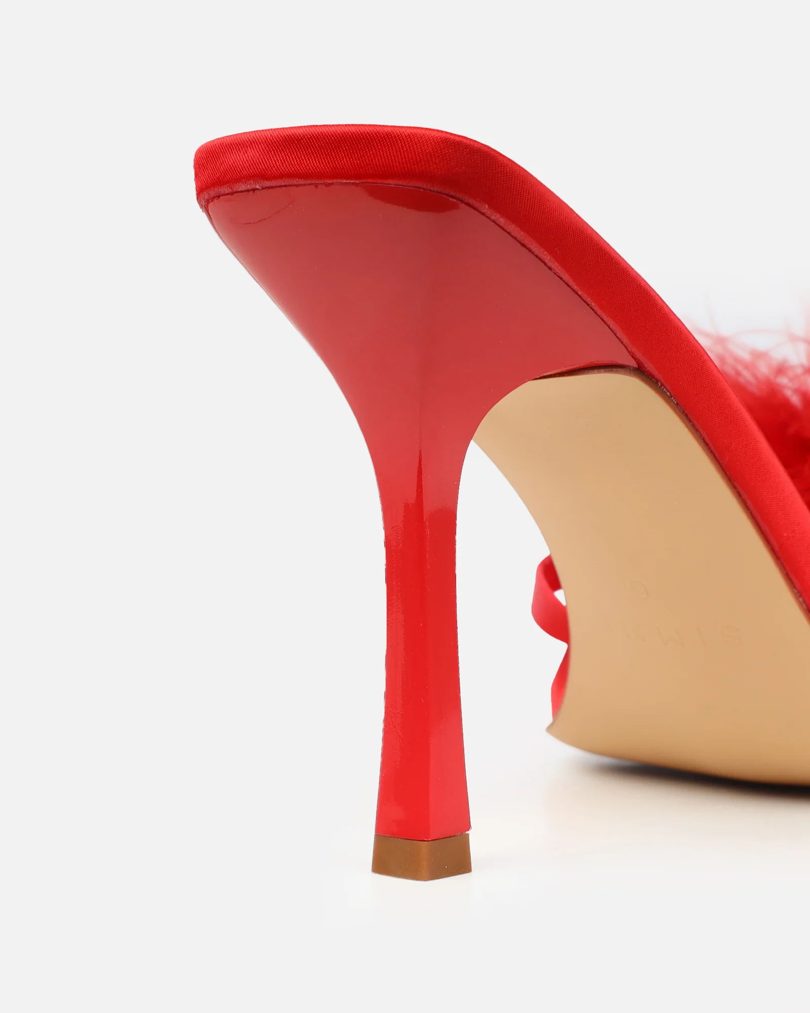 Macy Red Satin Fluffy Mules - Image 3