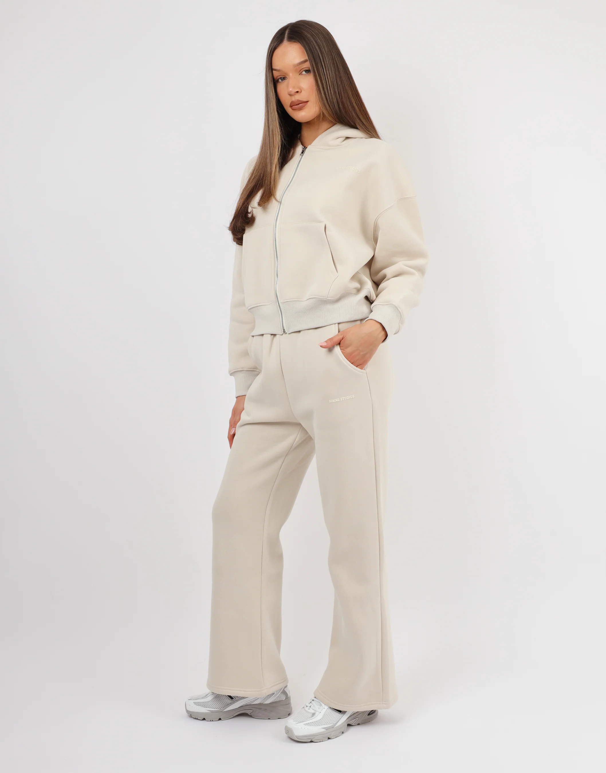 Maddie Simmi Studios Essentials Flared Joggers in Light Beige - Image 2