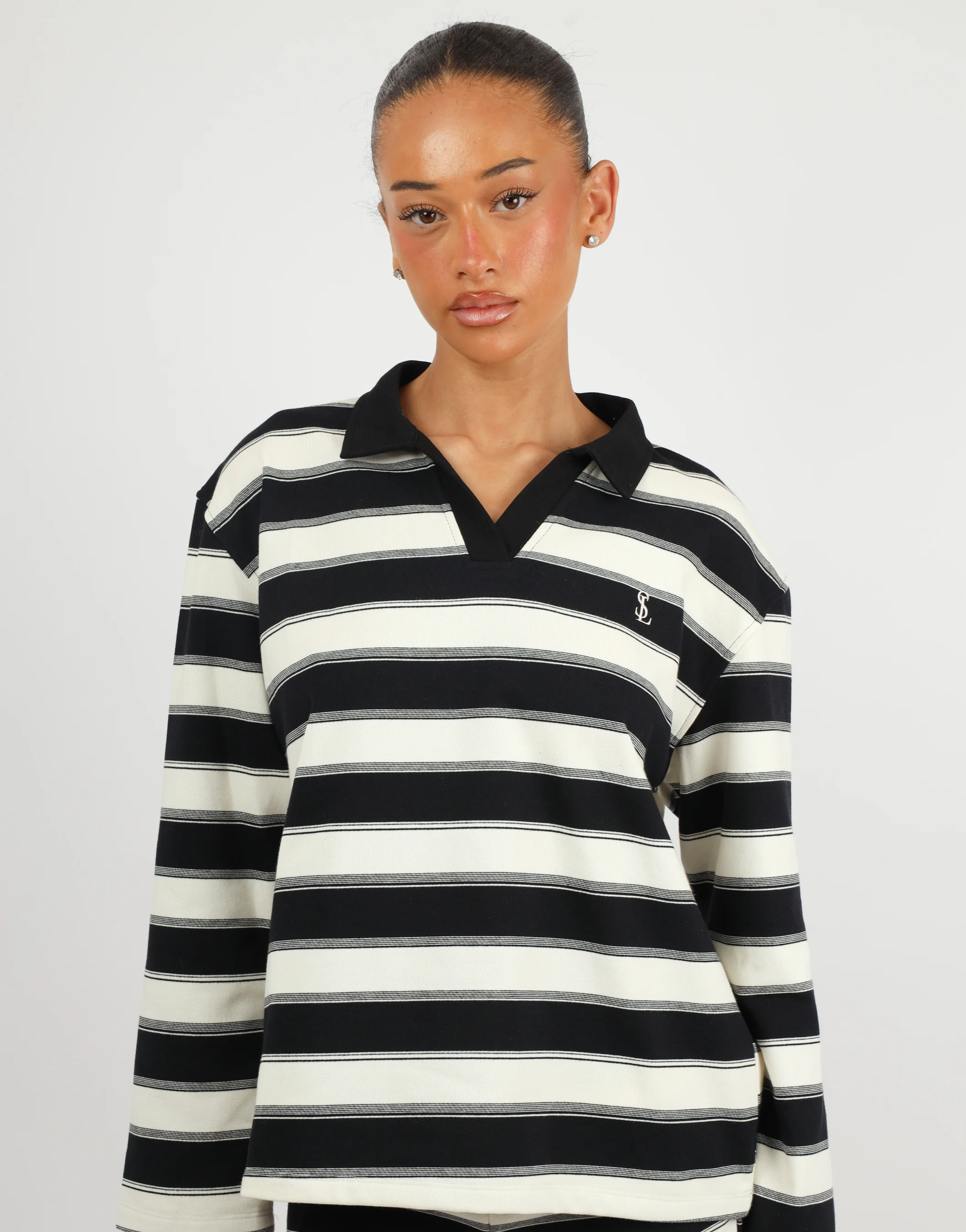 Madrid Simmi Studios Stripe Rugby Top In Black - Image 2