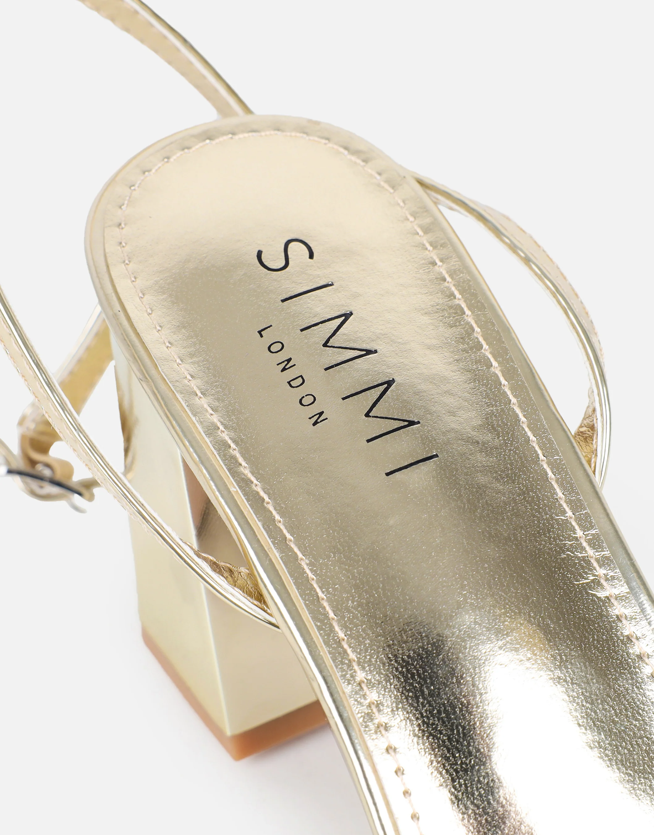 Meave Gold Mirror Diamante Block Heeled Sandals - Image 3