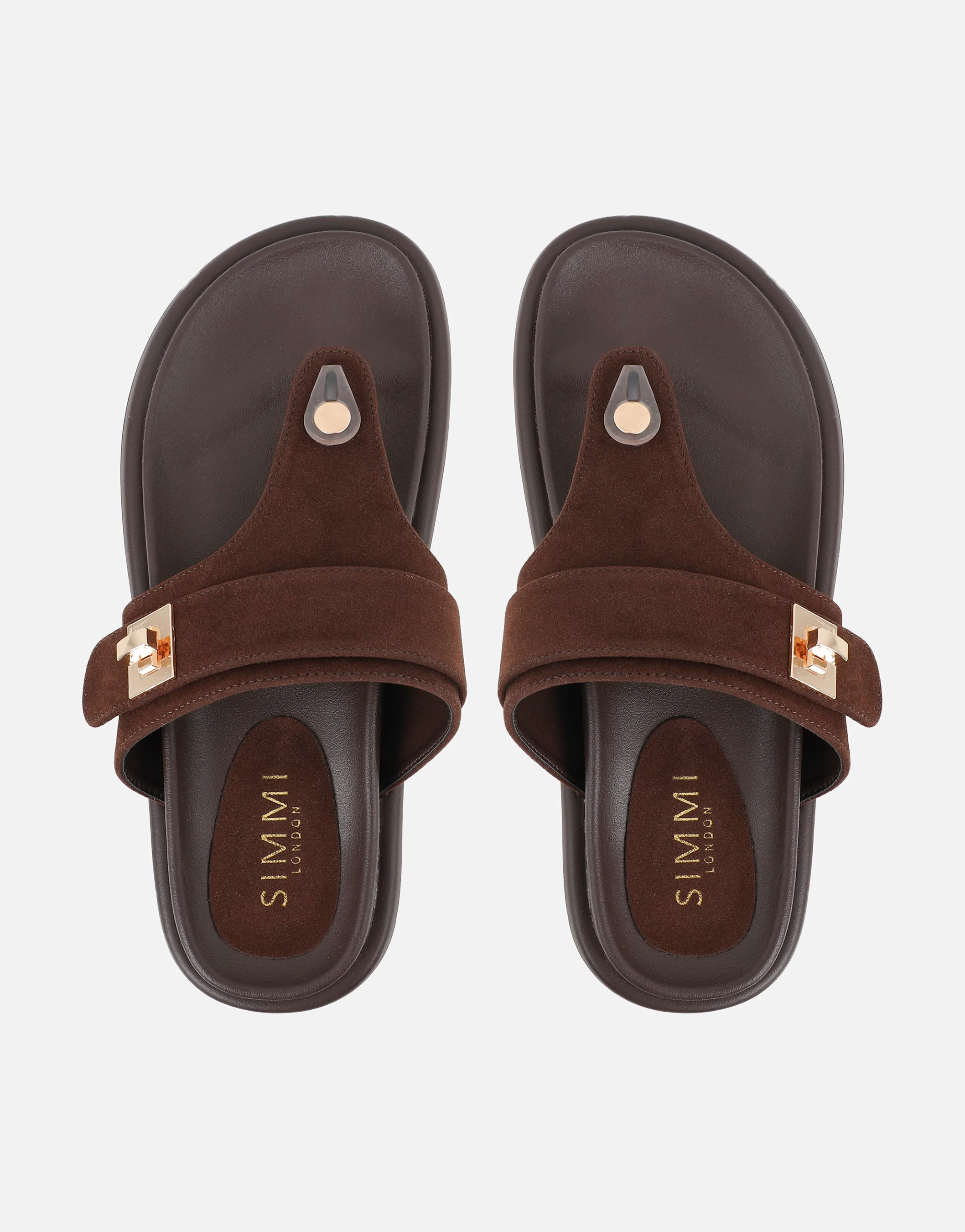 Makky Brown Suede Toe Post Embellished Chunky Flats - Image 3