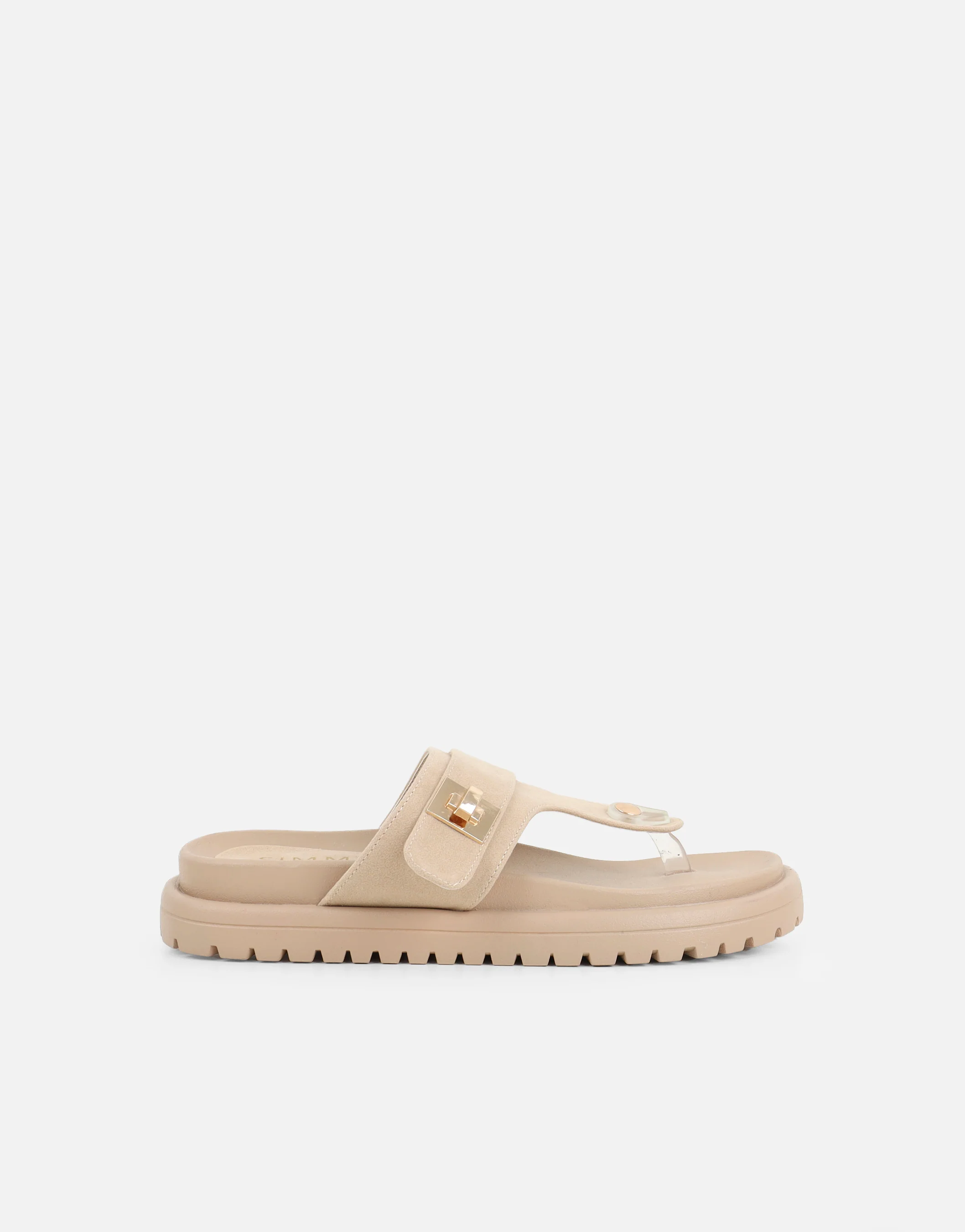 Makky Stone Suede Toe Post Embellished Chunky Flats - Image 2