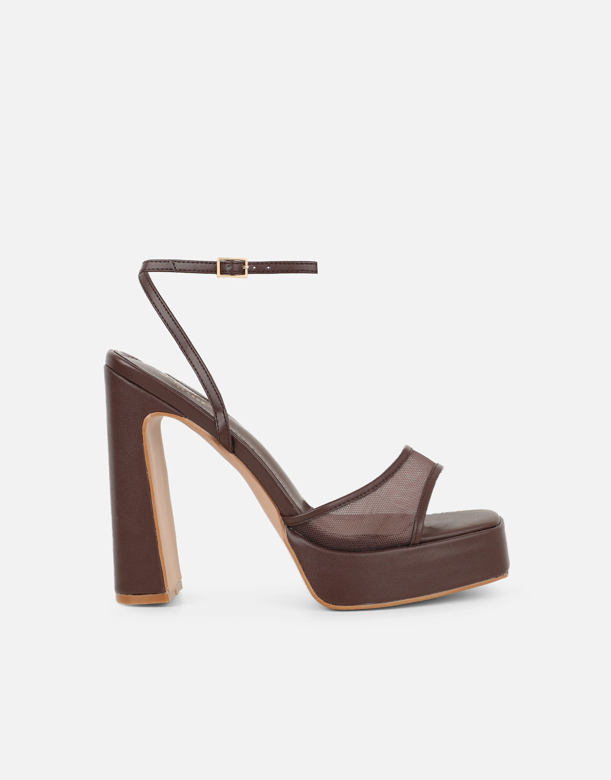 Maple Brown Mesh Platform Heeled Sandals - Image 2