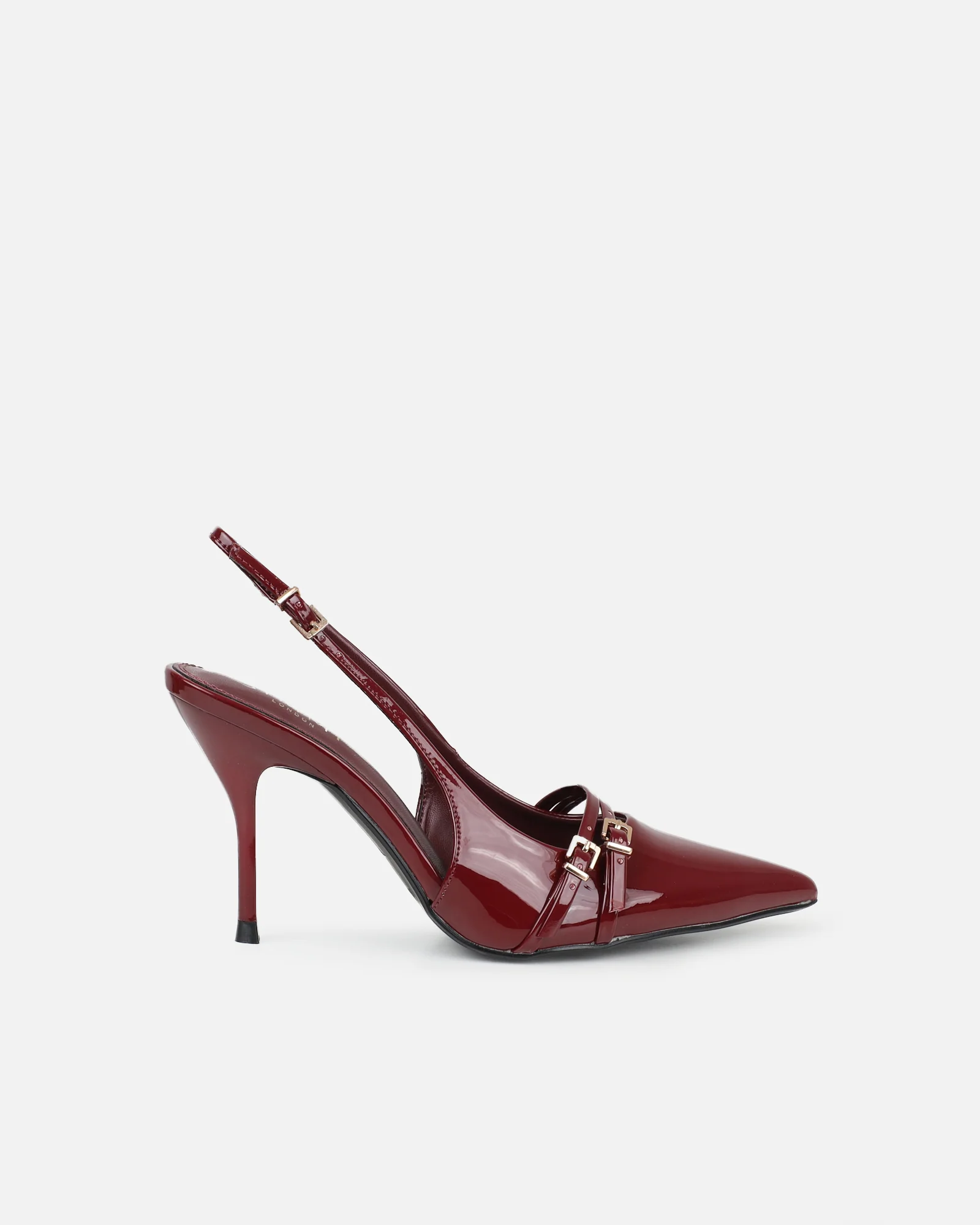 Marika dark red patent buckle detail slingback courts - Image 2
