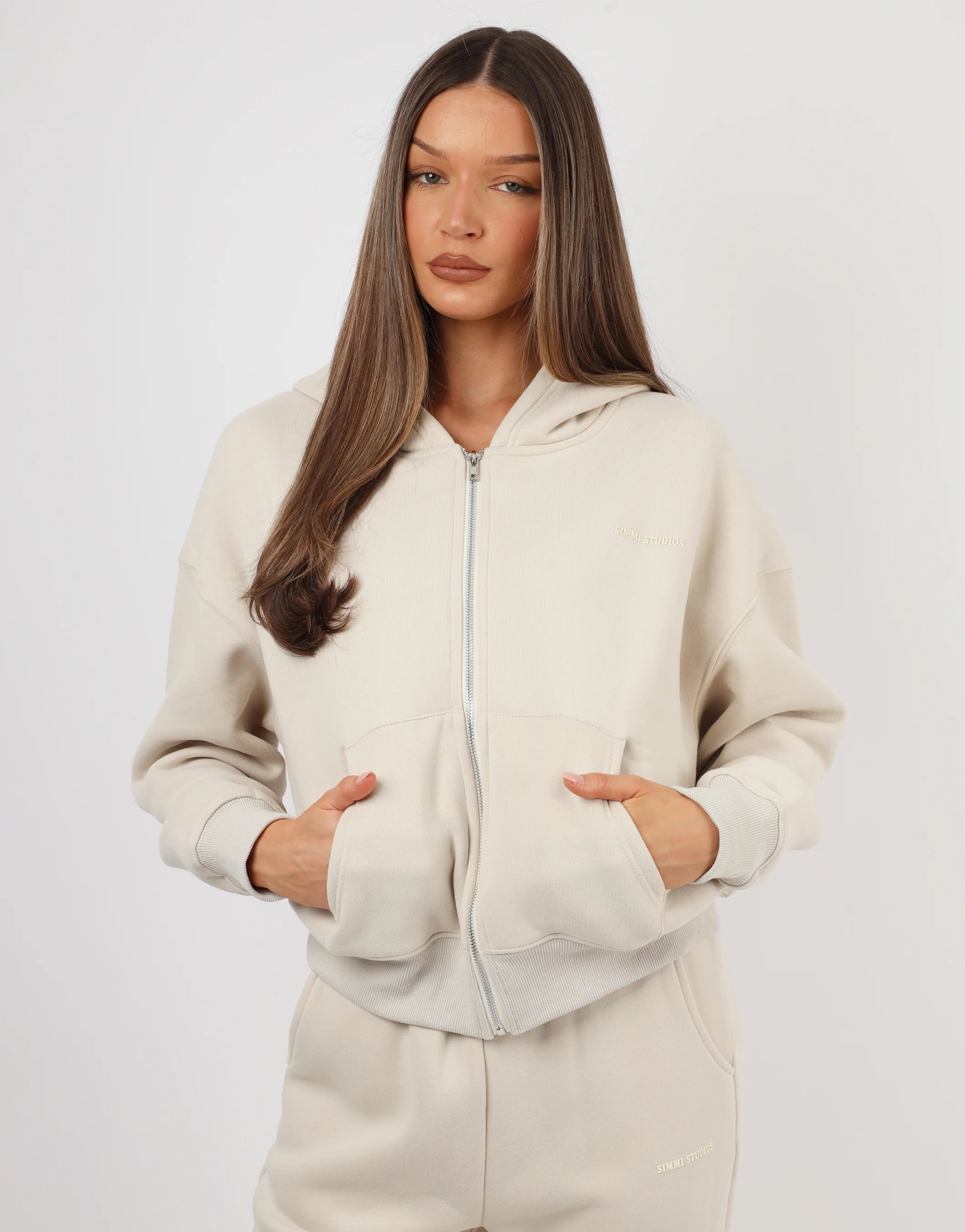 Maui Simmi Studios Essentials Zip Hoodie In Light Beige - Image 2