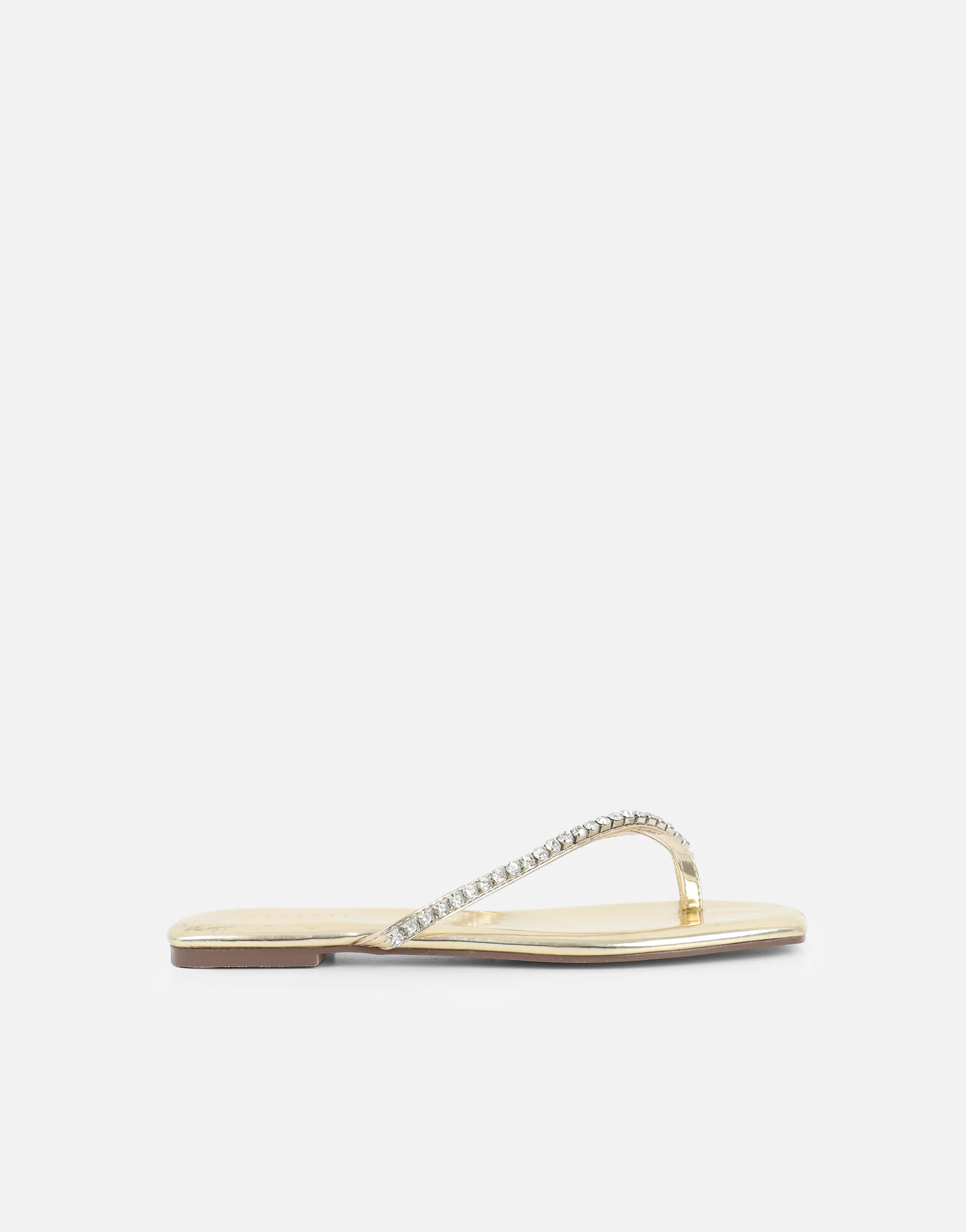 May Gold Mirror Toe Post Diamante Flat Sandals - Image 2