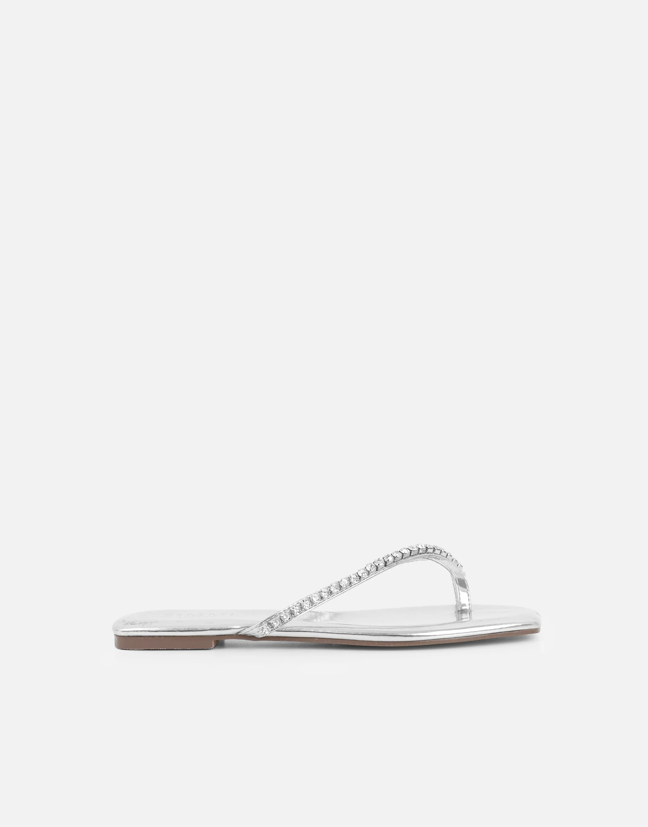 May Silver Mirror Toe Post Diamante Flat Sandals - Image 2