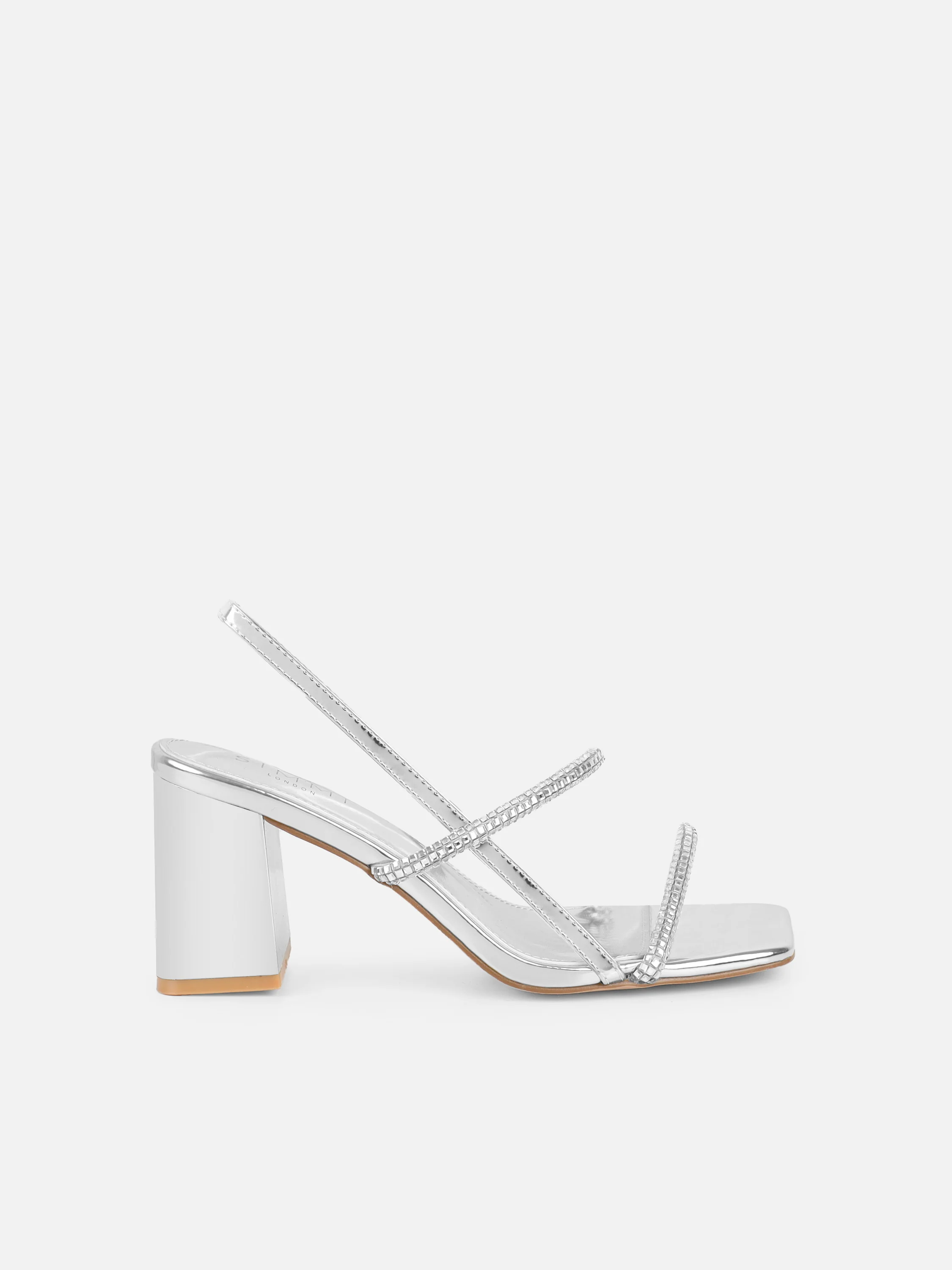 Mayaa Silver Mirror Diamante Slingback Block Heeled Sandals - Image 2