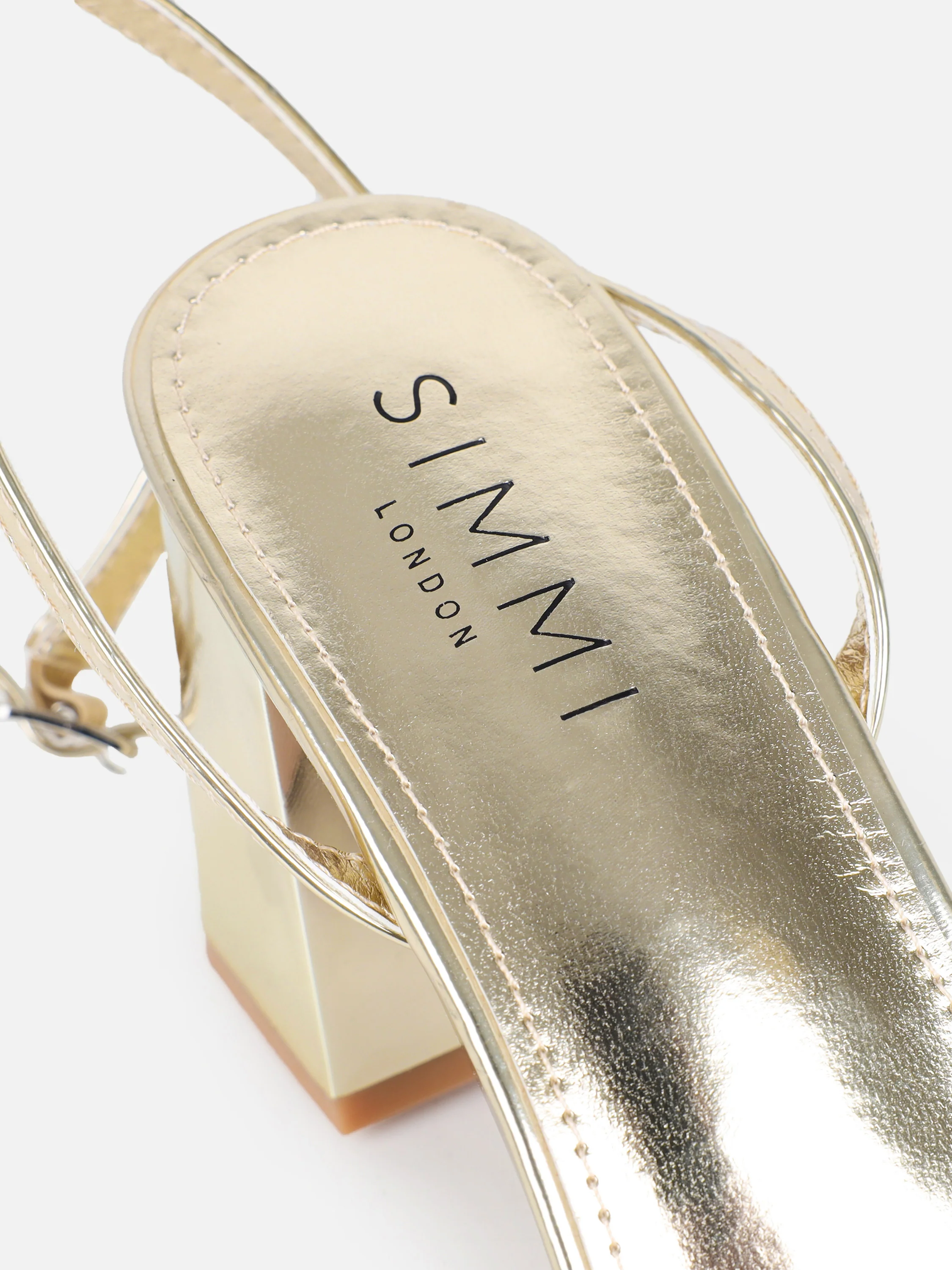 Meave Gold Mirror Diamante Wide Fit Block Heeled Sandals - Image 3