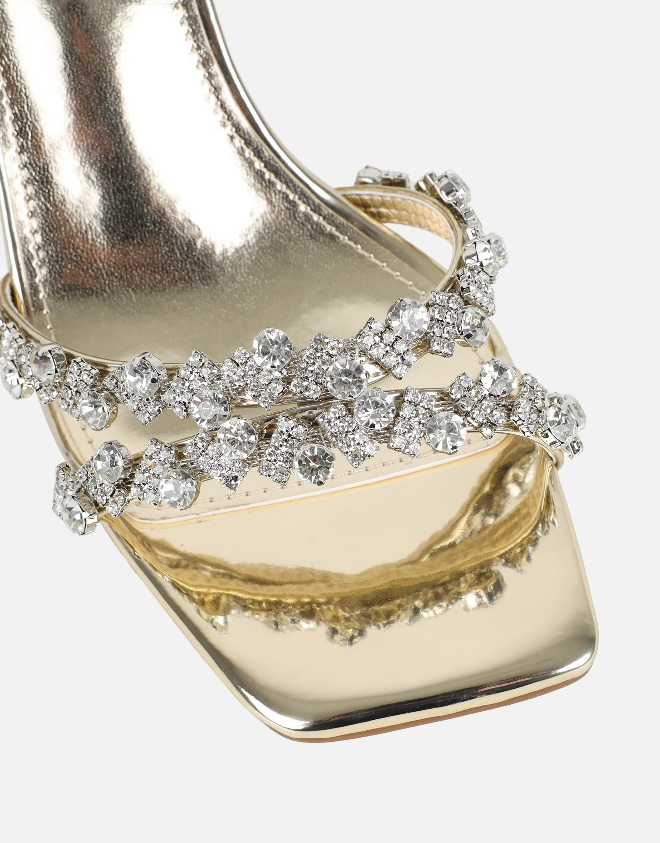 Meave Gold Mirror Diamante Wide Fit Block Heeled Sandals - Image 4