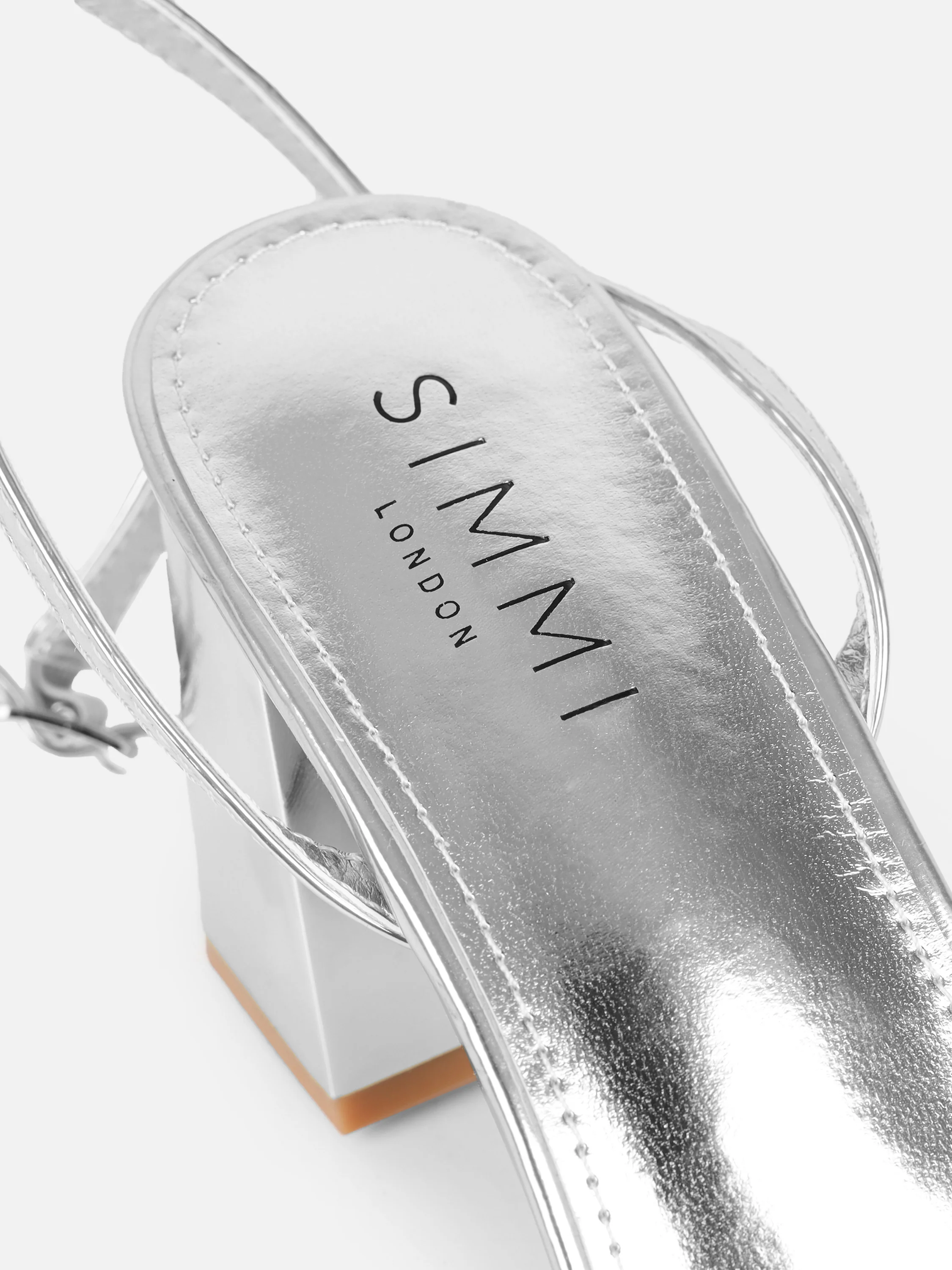 Meave Silver Mirror Diamante Wide Fit Block Heeled Sandals - Image 3