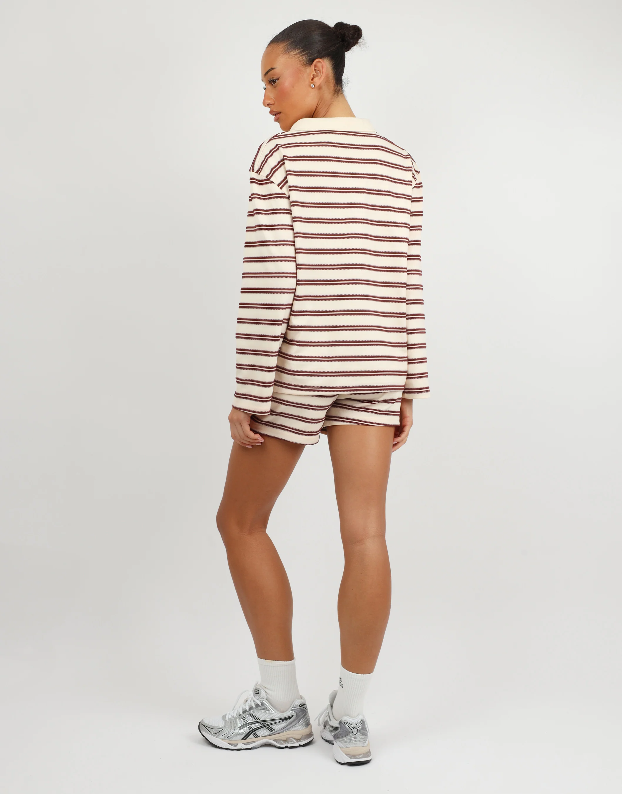Melrose Simmi Studios Small Stripe Rugby Top In Burgundy - Image 5