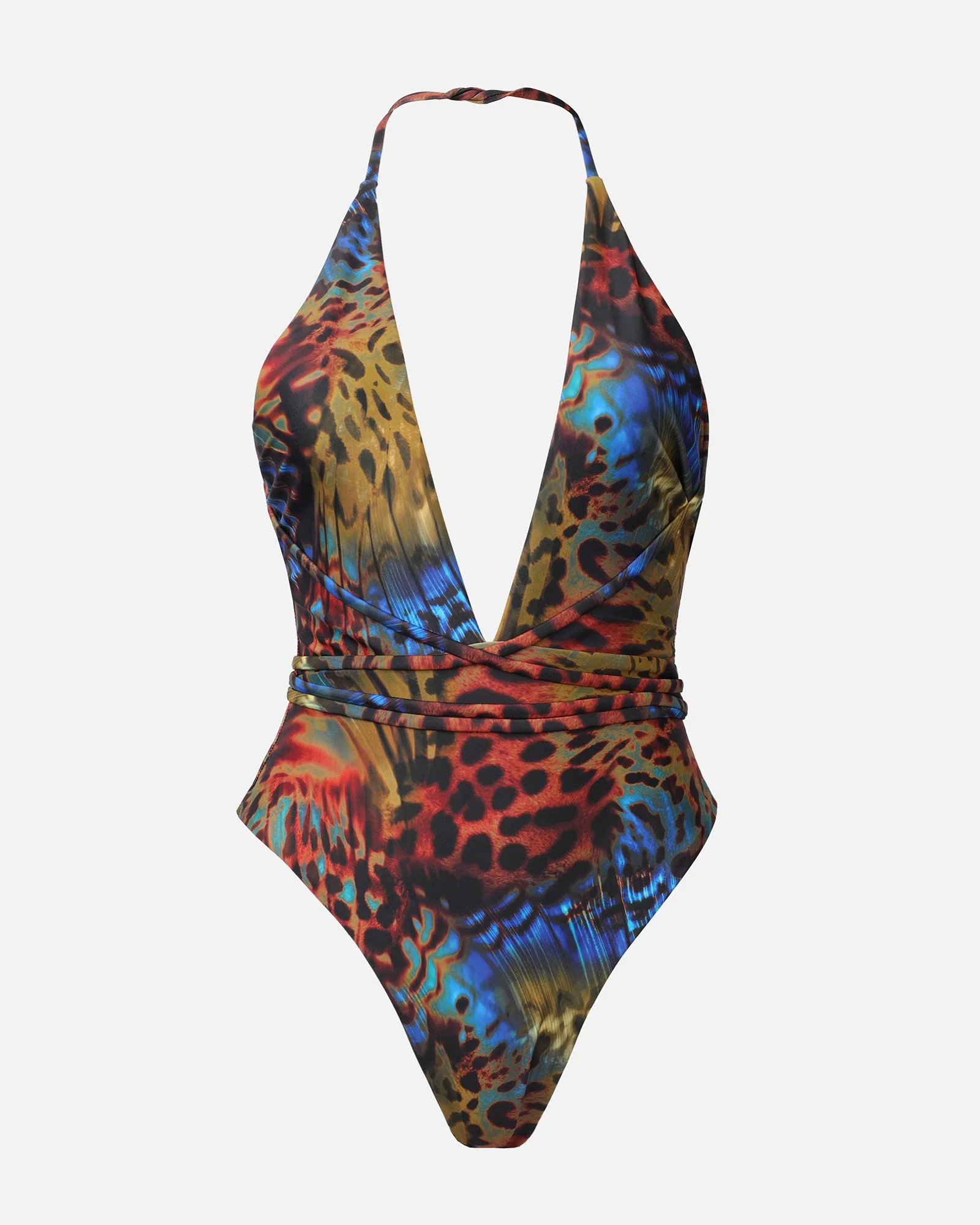 MICA BUTTERFLY PRINT PLUNGE CROSS BACK STRAPPY TIE WAIST SWIMSUIT - Image 5
