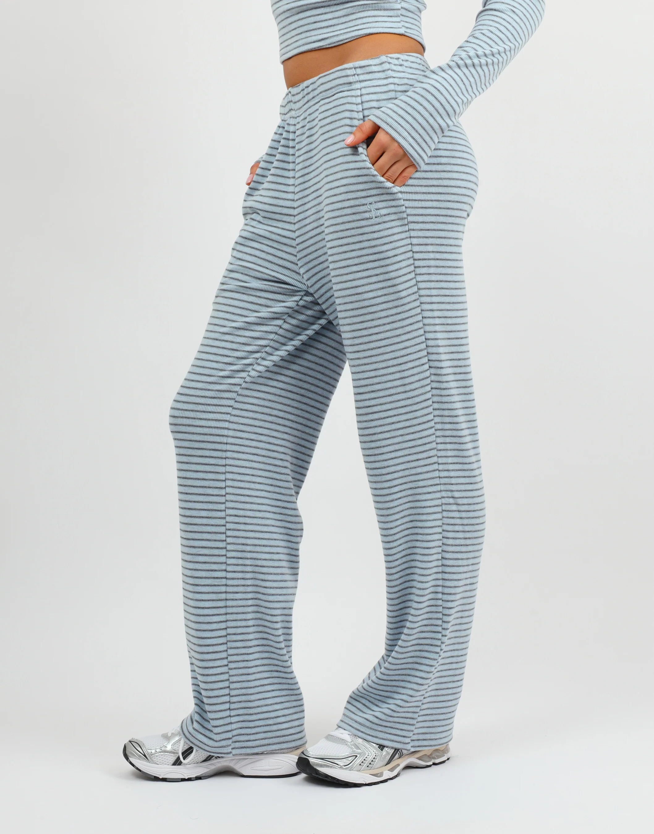 Mila Simmi Studios Soft Stripe Fine Ribbed Trouser In Blue - Image 2