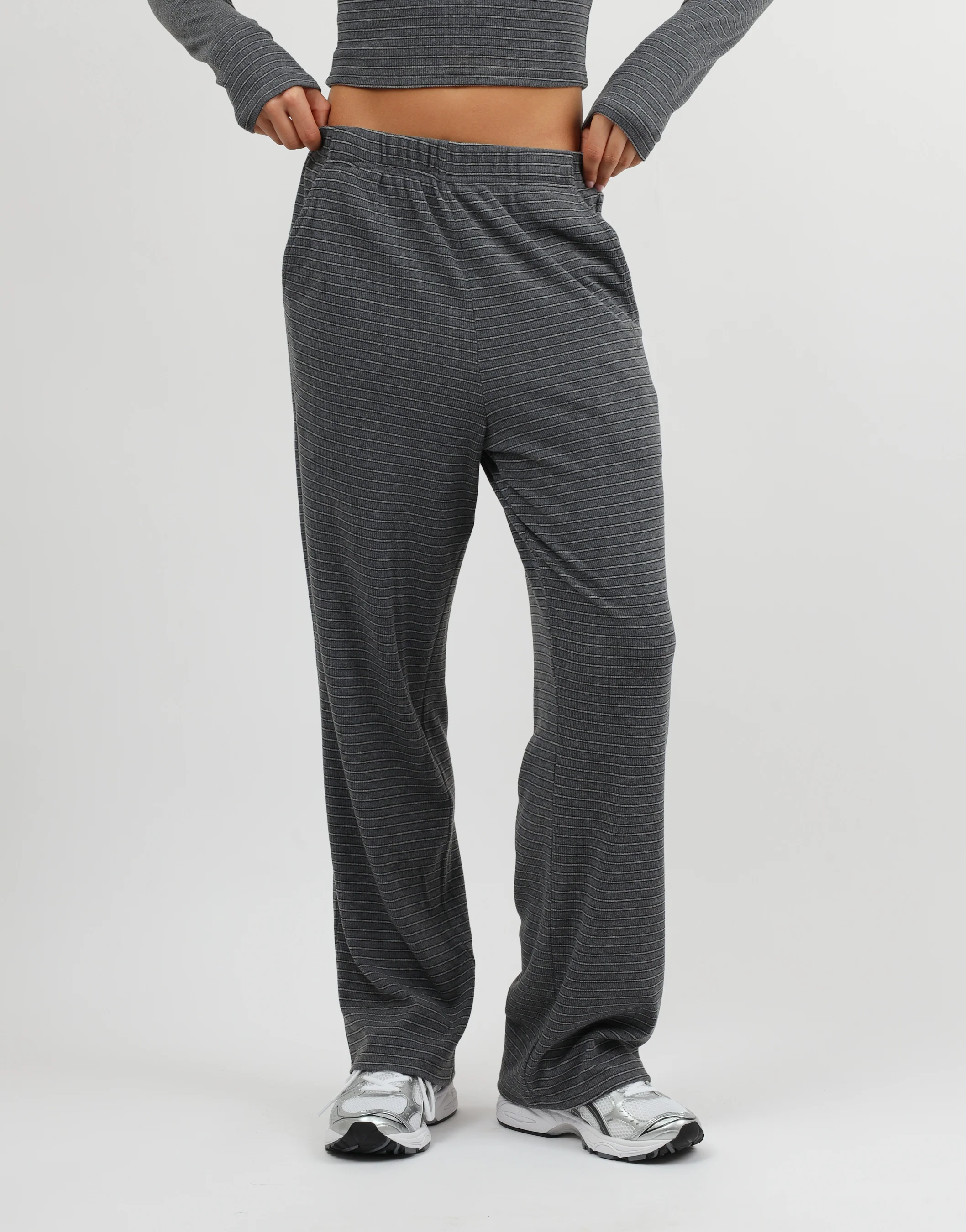 Mila Simmi Studios Soft Stripe Fine Ribbed Trouser In Dark Grey - Image 3