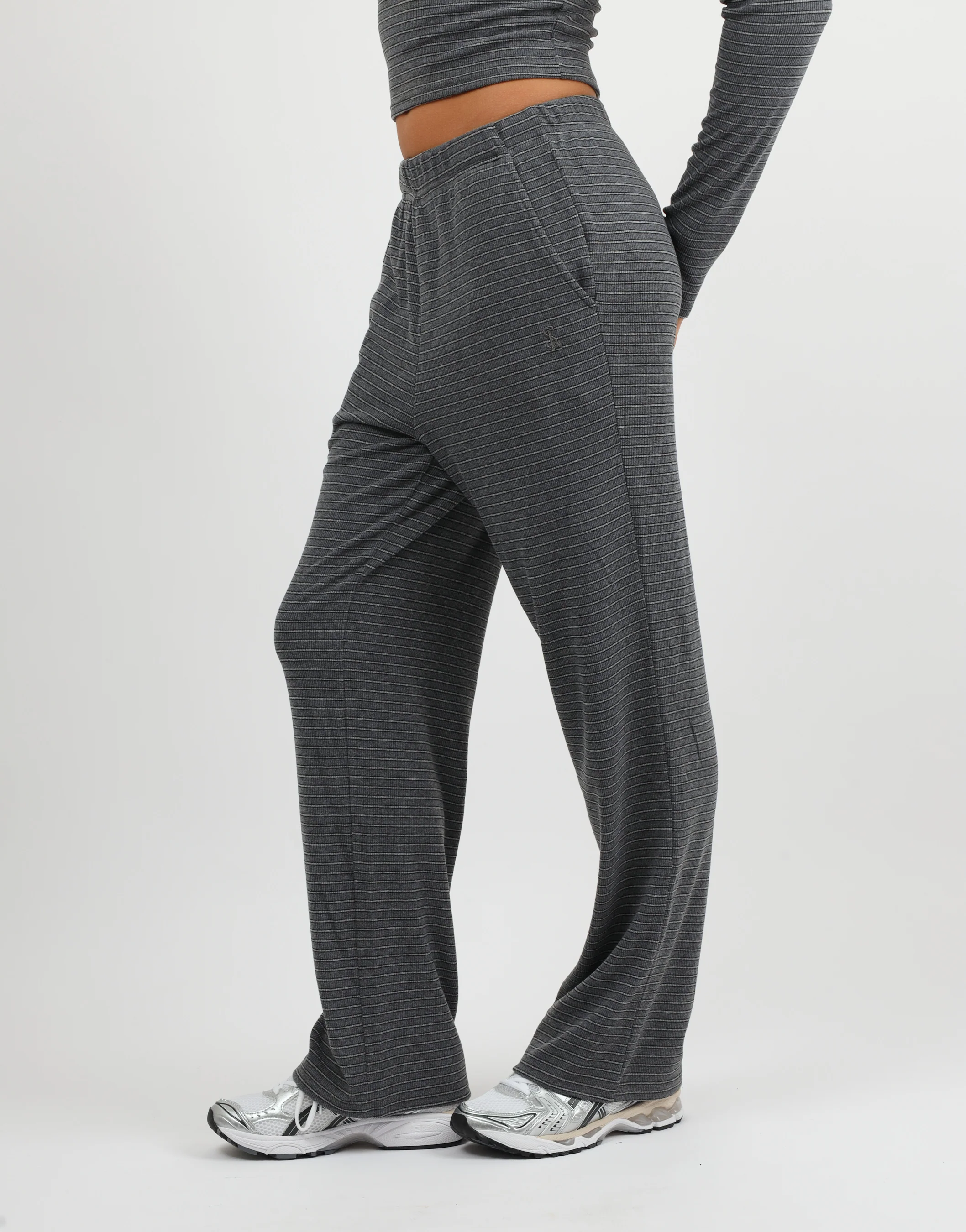 Mila Simmi Studios Soft Stripe Fine Ribbed Trouser In Dark Grey - Image 4
