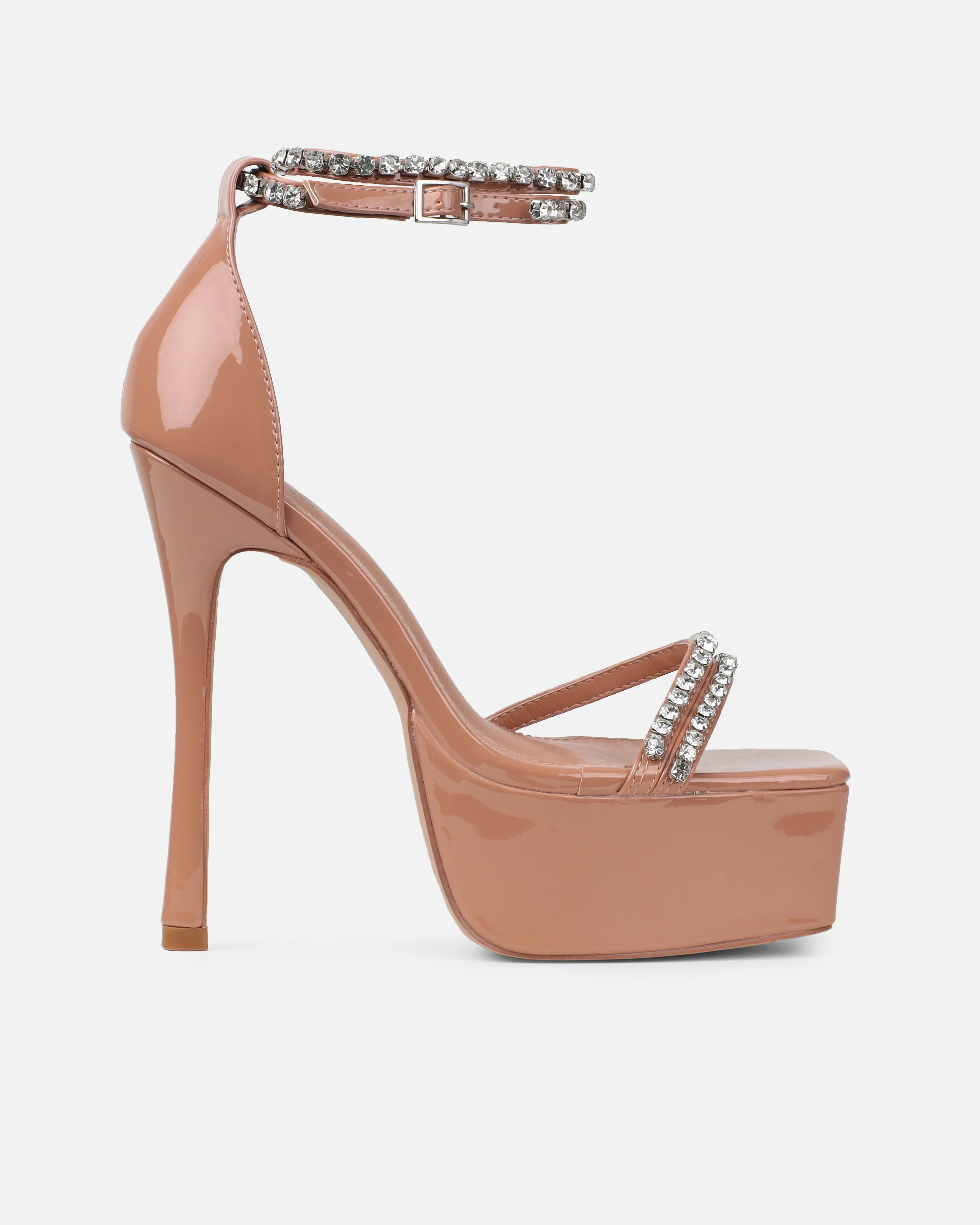 Millie Nude Patent Diamante Platform Heeled Sandals - Image 2