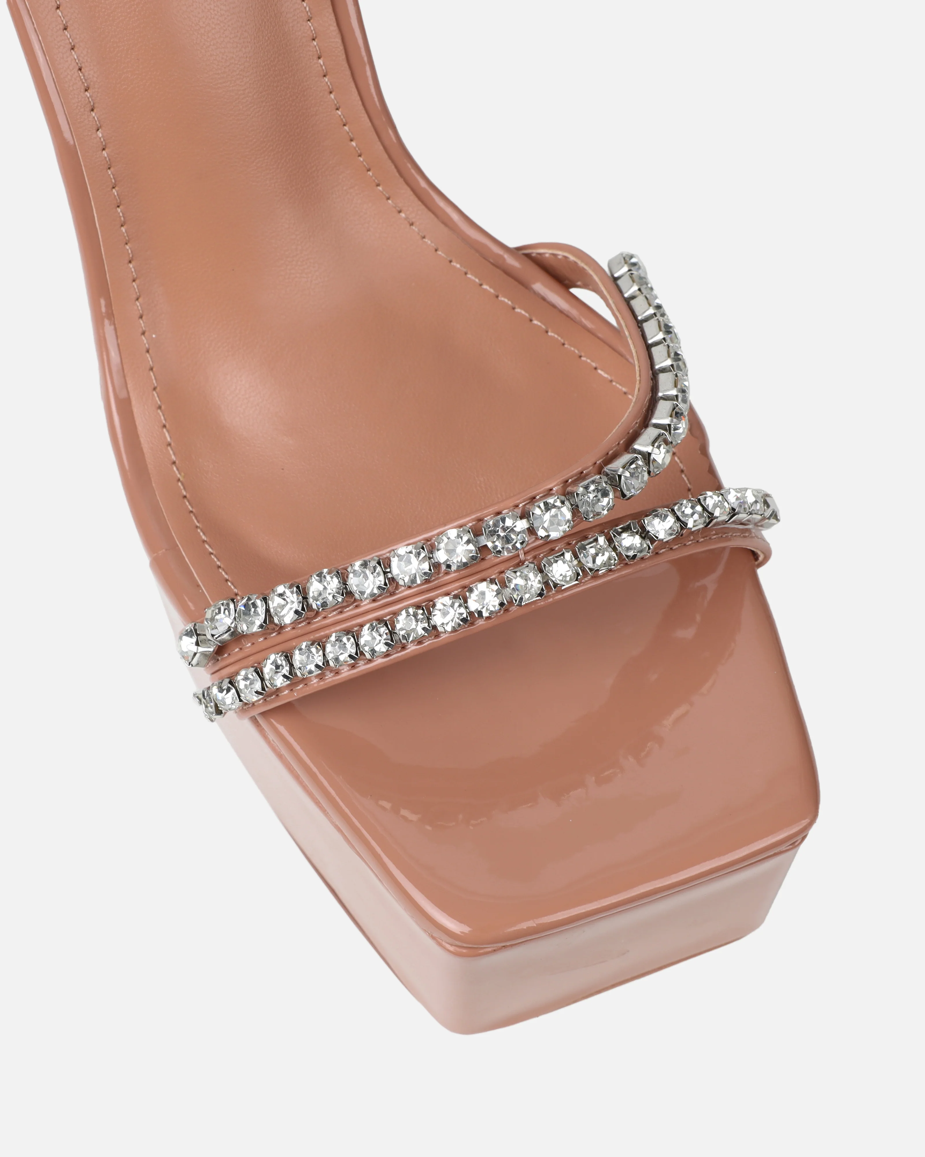 Millie Nude Patent Diamante Platform Heeled Sandals - Image 4